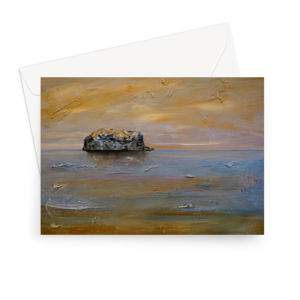 Bass Rock Dawn Art Gifts Greeting Card-Greetings Cards-Edinburgh & Glasgow Art Gallery-7"x5"-1 Card-Paintings, Prints, Homeware, Art Gifts From Scotland By Scottish Artist Kevin Hunter