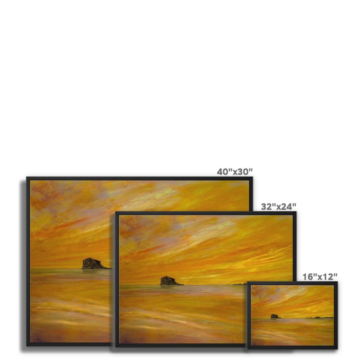 Bass Rock Dusk Painting | Framed Canvas From Scotland-Floating Framed Canvas Prints-Edinburgh & Glasgow Art Gallery-Paintings, Prints, Homeware, Art Gifts From Scotland By Scottish Artist Kevin Hunter