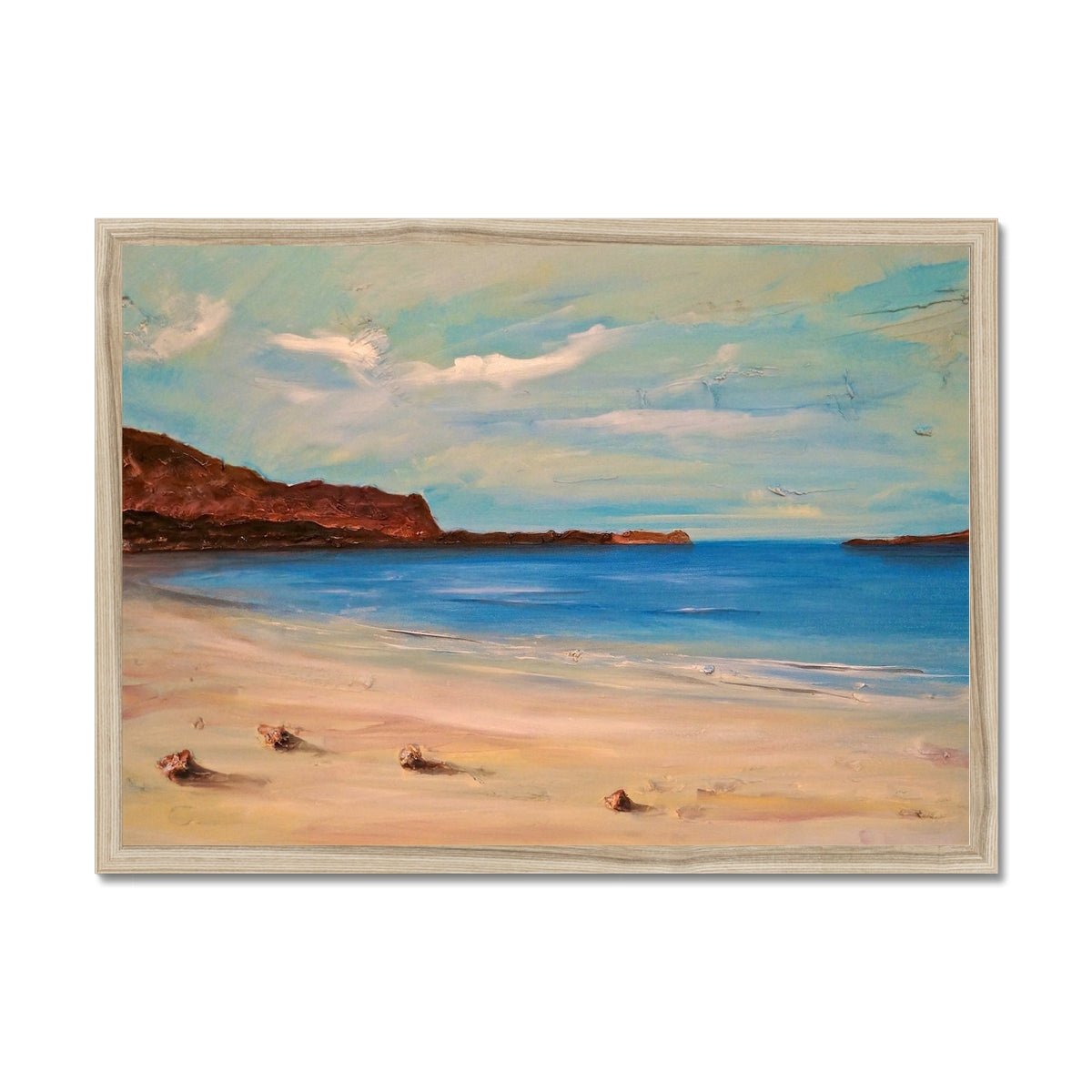 Bosta Beach Lewis Painting | Framed Prints From Scotland-Framed Prints-Hebridean Islands Art Gallery-A2 Landscape-Natural Frame-Paintings, Prints, Homeware, Art Gifts From Scotland By Scottish Artist Kevin Hunter