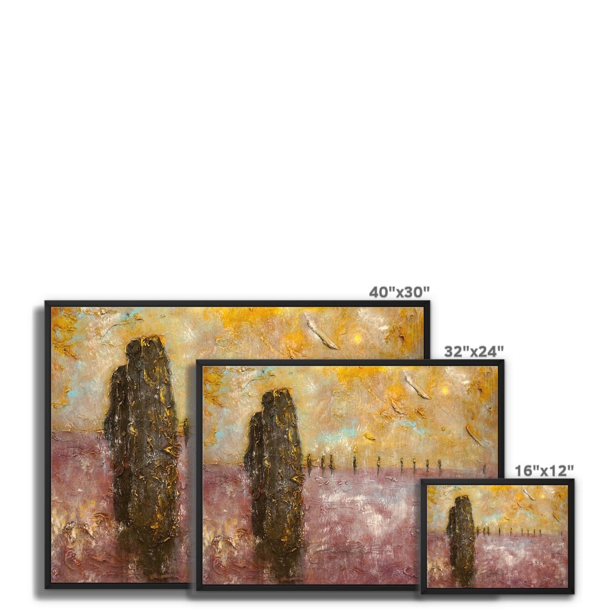 Brodgar Mist Orkney Painting | Framed Canvas From Scotland-Floating Framed Canvas Prints-Orkney Art Gallery-Paintings, Prints, Homeware, Art Gifts From Scotland By Scottish Artist Kevin Hunter
