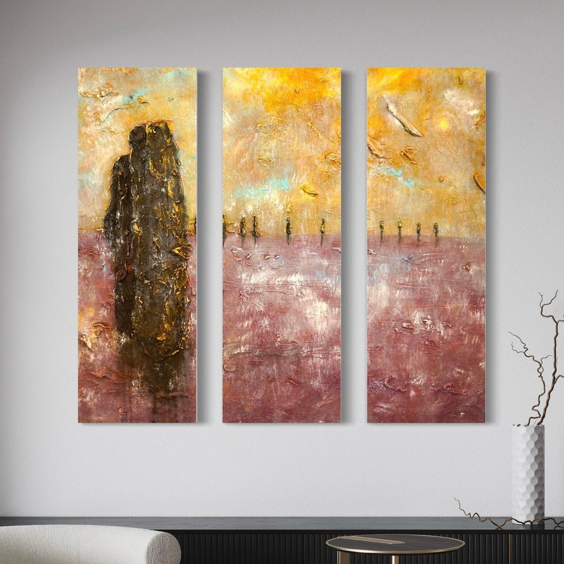 Brodgar Mist Orkney Painting Signed Fine Art Triptych Canvas
