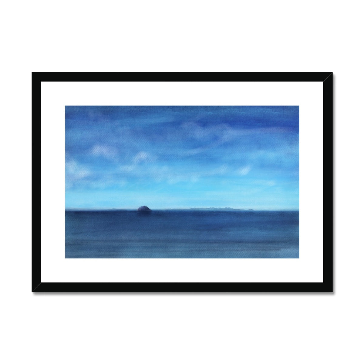 Ailsa Craig & Arran Painting | Framed & Mounted Prints From Scotland-Framed & Mounted Prints-Arran Art Gallery-A2 Landscape-Black Frame-Paintings, Prints, Homeware, Art Gifts From Scotland By Scottish Artist Kevin Hunter