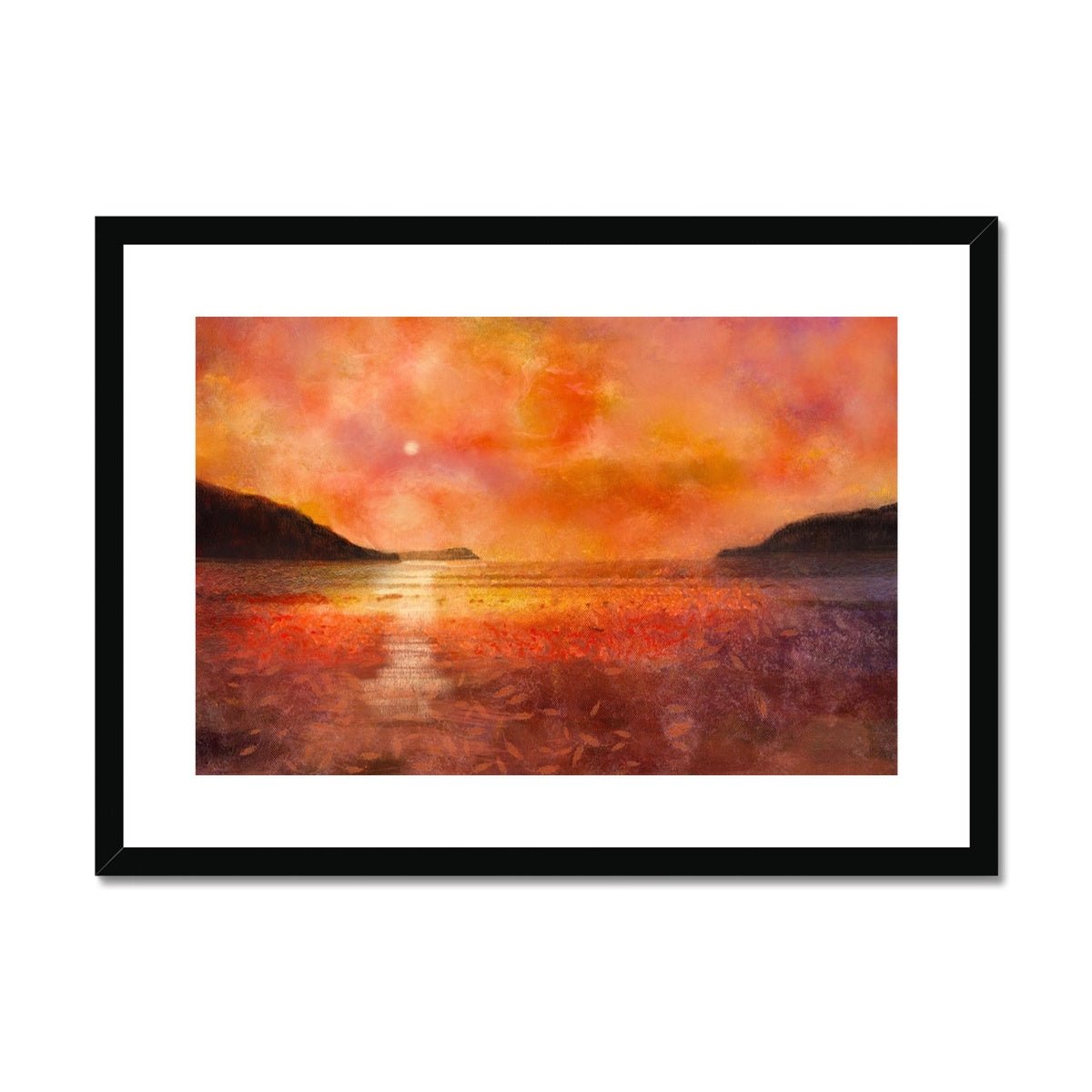 Calgary Beach Sunset Mull Painting | Framed & Mounted Prints From Scotland-Framed & Mounted Prints-Hebridean Islands Art Gallery-A2 Landscape-Black Frame-Paintings, Prints, Homeware, Art Gifts From Scotland By Scottish Artist Kevin Hunter
