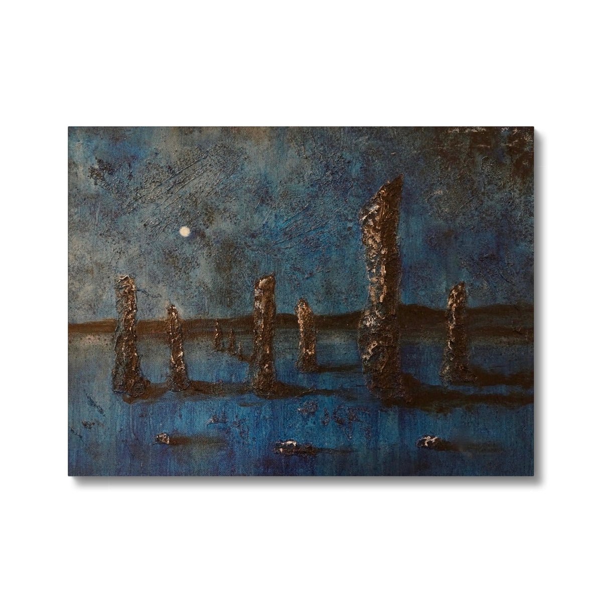 Callanish Moonlight Lewis Painting | Canvas From Scotland-Contemporary Stretched Canvas Prints-Hebridean Islands Art Gallery-24"x18"-Paintings, Prints, Homeware, Art Gifts From Scotland By Scottish Artist Kevin Hunter