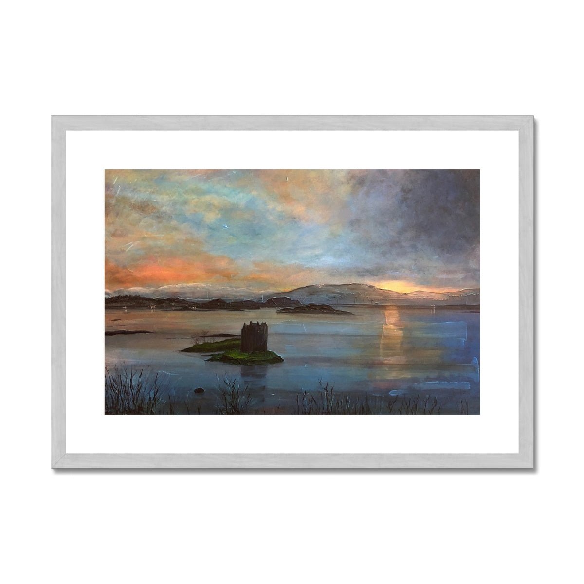 Castle Stalker Twilight Painting | Antique Framed & Mounted Prints From Scotland