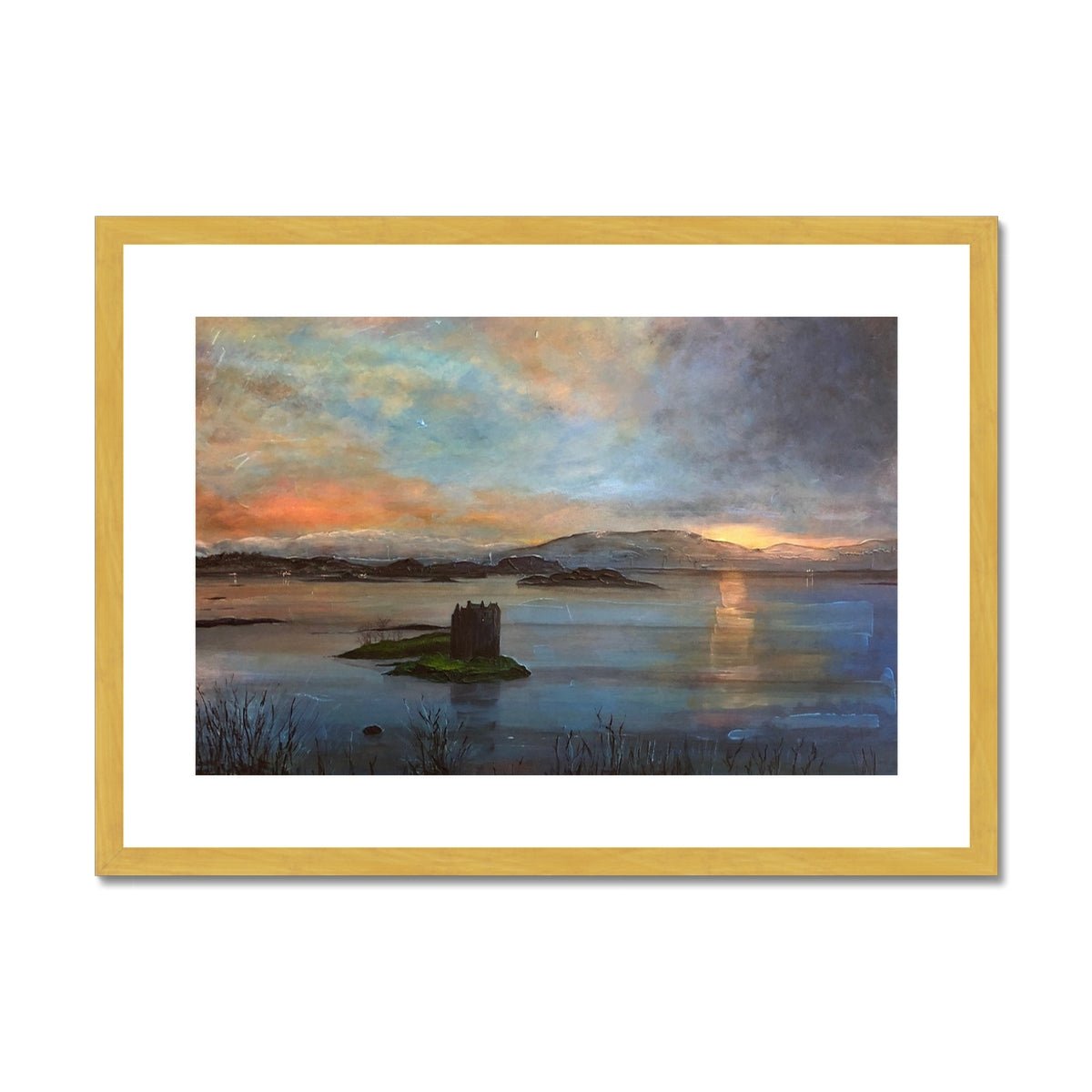 Castle Stalker Twilight Painting | Antique Framed & Mounted Prints From Scotland