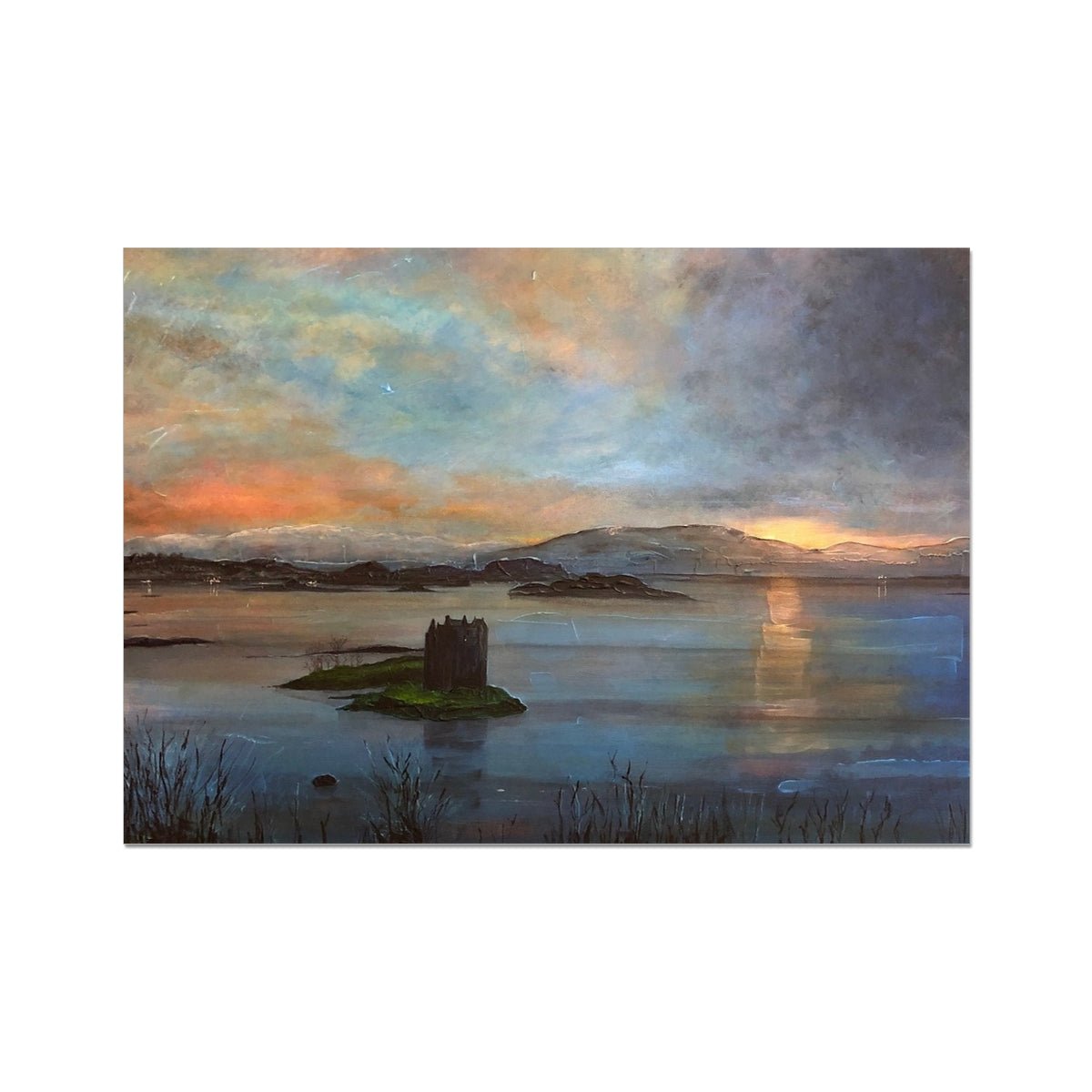 Castle Stalker Twilight Painting | Fine Art Prints From Scotland-Unframed Prints-Historic & Iconic Scotland Art Gallery-A2 Landscape-Paintings, Prints, Homeware, Art Gifts From Scotland By Scottish Artist Kevin Hunter