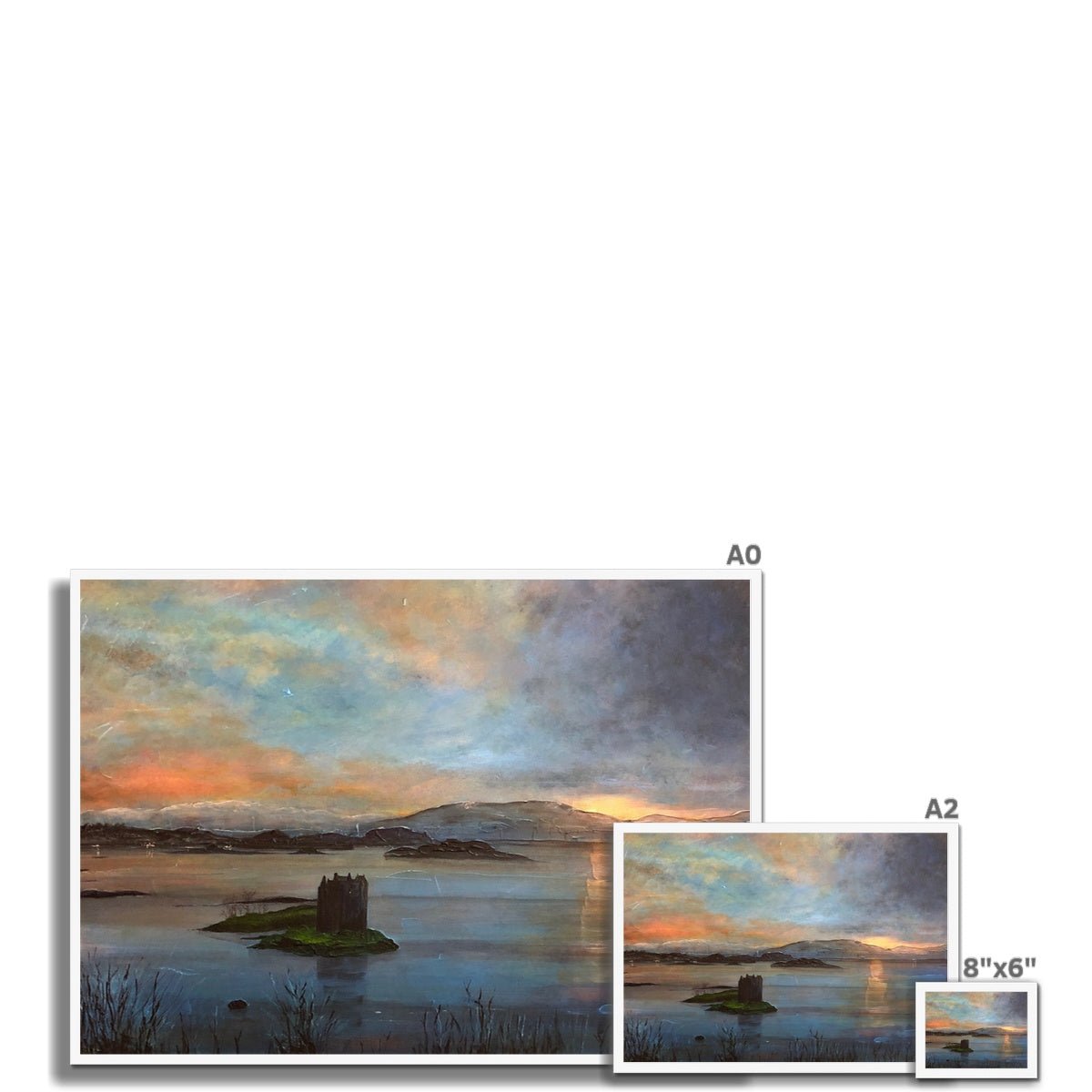 Castle Stalker Twilight Painting | Framed Prints From Scotland-Framed Prints-Historic & Iconic Scotland Art Gallery-Paintings, Prints, Homeware, Art Gifts From Scotland By Scottish Artist Kevin Hunter