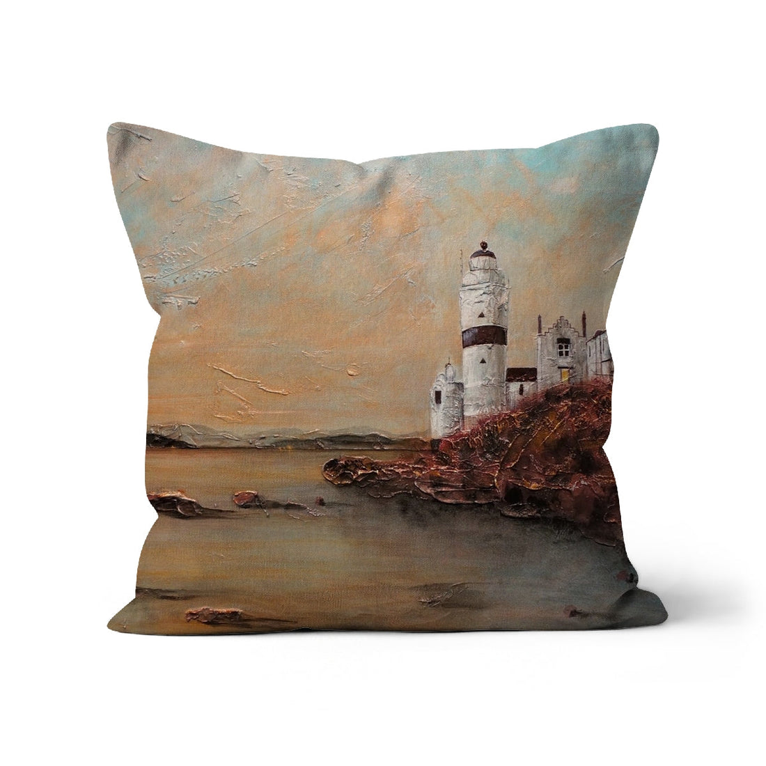 Cloch Lighthouse Dawn Art Gifts Cushion | River Clyde Art Gallery | Paintings, Prints, Homeware and Art Gifts From Scotland By Scottish Artist Kevin Hunter