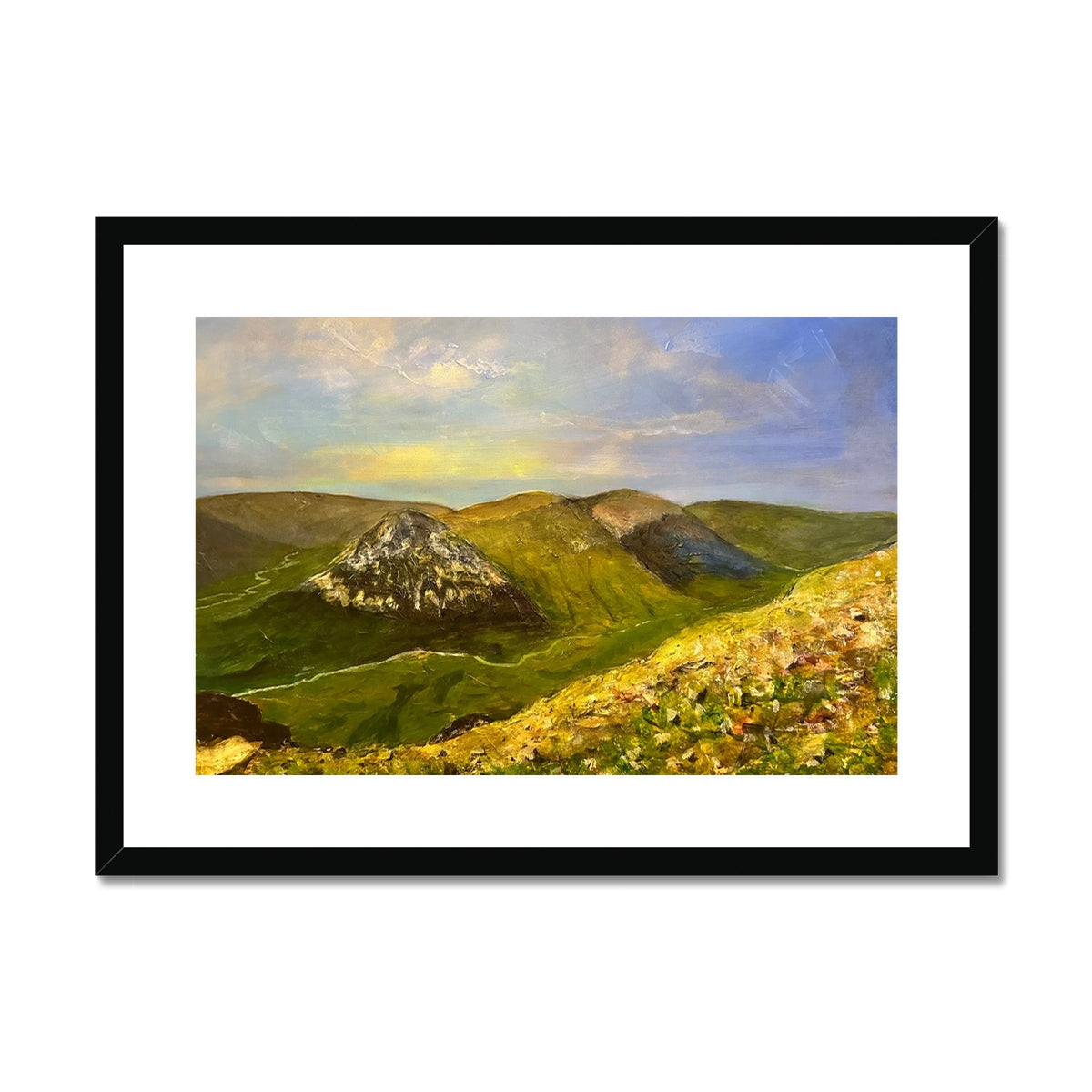 The Devil’s Point From Cairn a Mhaim Painting | Framed & Mounted Prints From Scotland-Framed & Mounted Prints-Scottish Lochs & Mountains Art Gallery-A2 Landscape-Black Frame-Paintings, Prints, Homeware, Art Gifts From Scotland By Scottish Artist Kevin Hunter