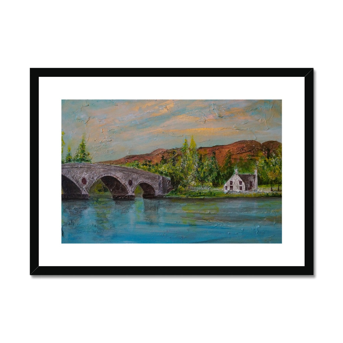 Kenmore Bridge ii Painting | Framed & Mounted Prints From Scotland-Framed & Mounted Prints-Scottish Highlands & Lowlands Art Gallery-A2 Landscape-Black Frame-Paintings, Prints, Homeware, Art Gifts From Scotland By Scottish Artist Kevin Hunter