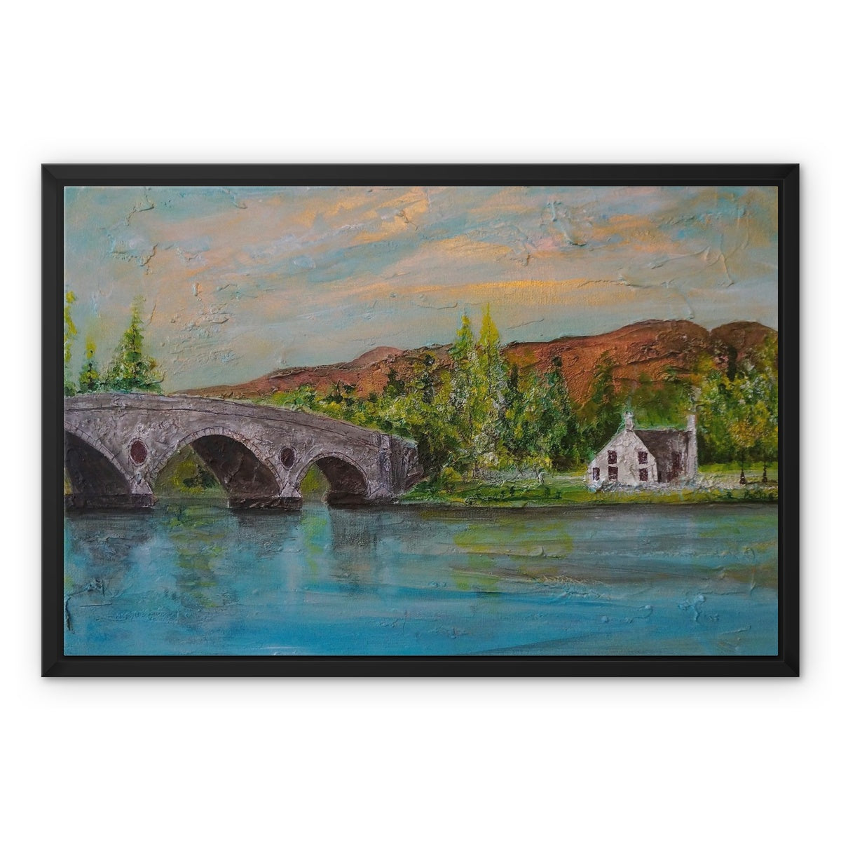 Kenmore Bridge ii Painting | Framed Canvas-Floating Framed Canvas Prints-Scottish Highlands & Lowlands Art Gallery-24"x18"-Black Frame-White Wrap-Paintings, Prints, Homeware, Art Gifts From Scotland By Scottish Artist Kevin Hunter