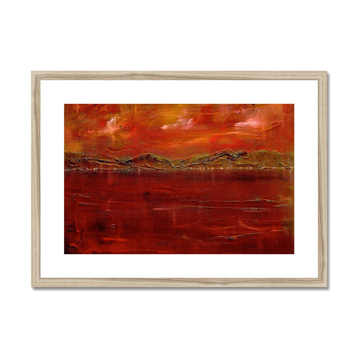 Deep Clyde Dusk Painting | Framed & Mounted Prints From Scotland-Framed & Mounted Prints-River Clyde Art Gallery-A2 Landscape-Natural Frame-Paintings, Prints, Homeware, Art Gifts From Scotland By Scottish Artist Kevin Hunter
