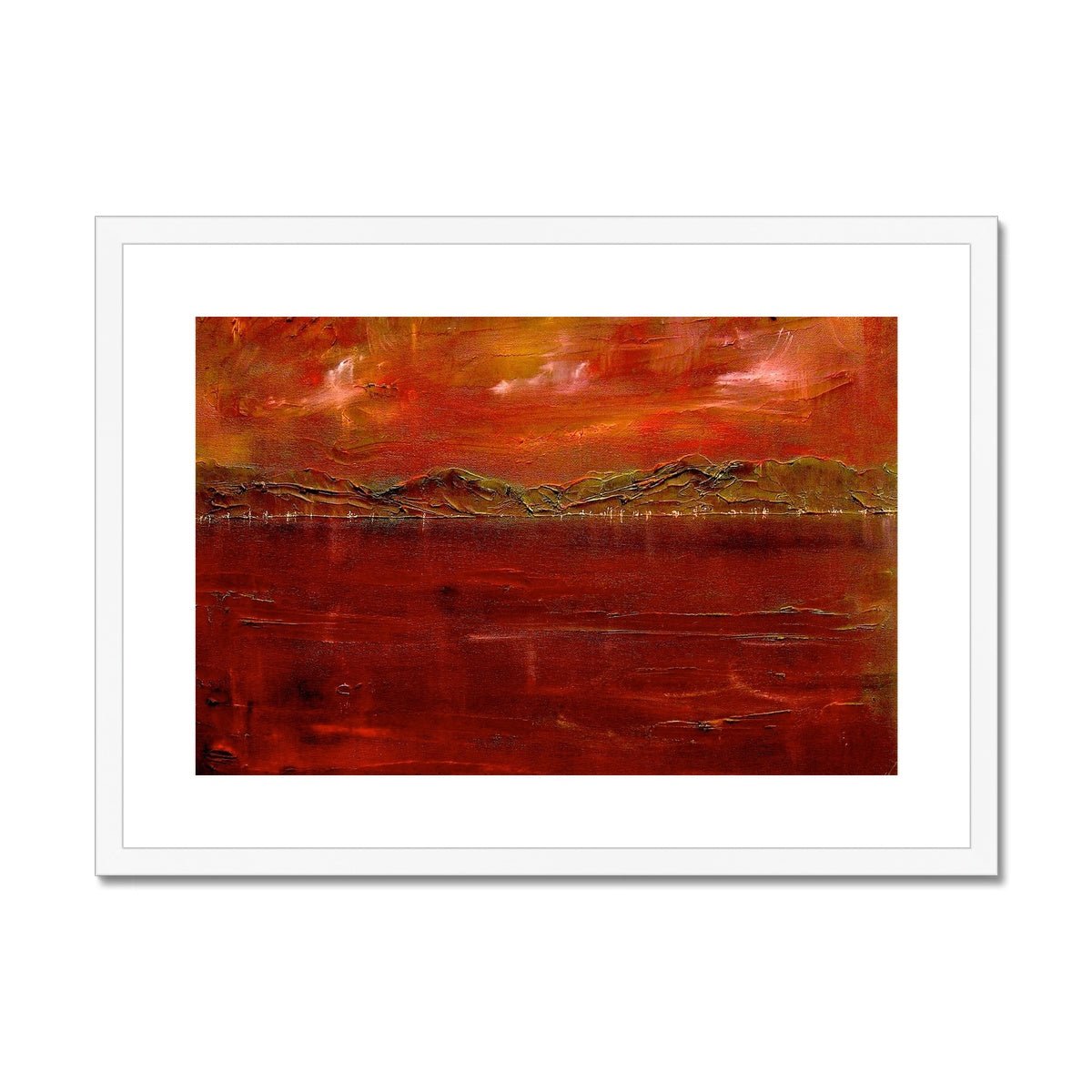 Deep Clyde Dusk Painting | Framed & Mounted Prints From Scotland-Framed & Mounted Prints-River Clyde Art Gallery-A2 Landscape-White Frame-Paintings, Prints, Homeware, Art Gifts From Scotland By Scottish Artist Kevin Hunter