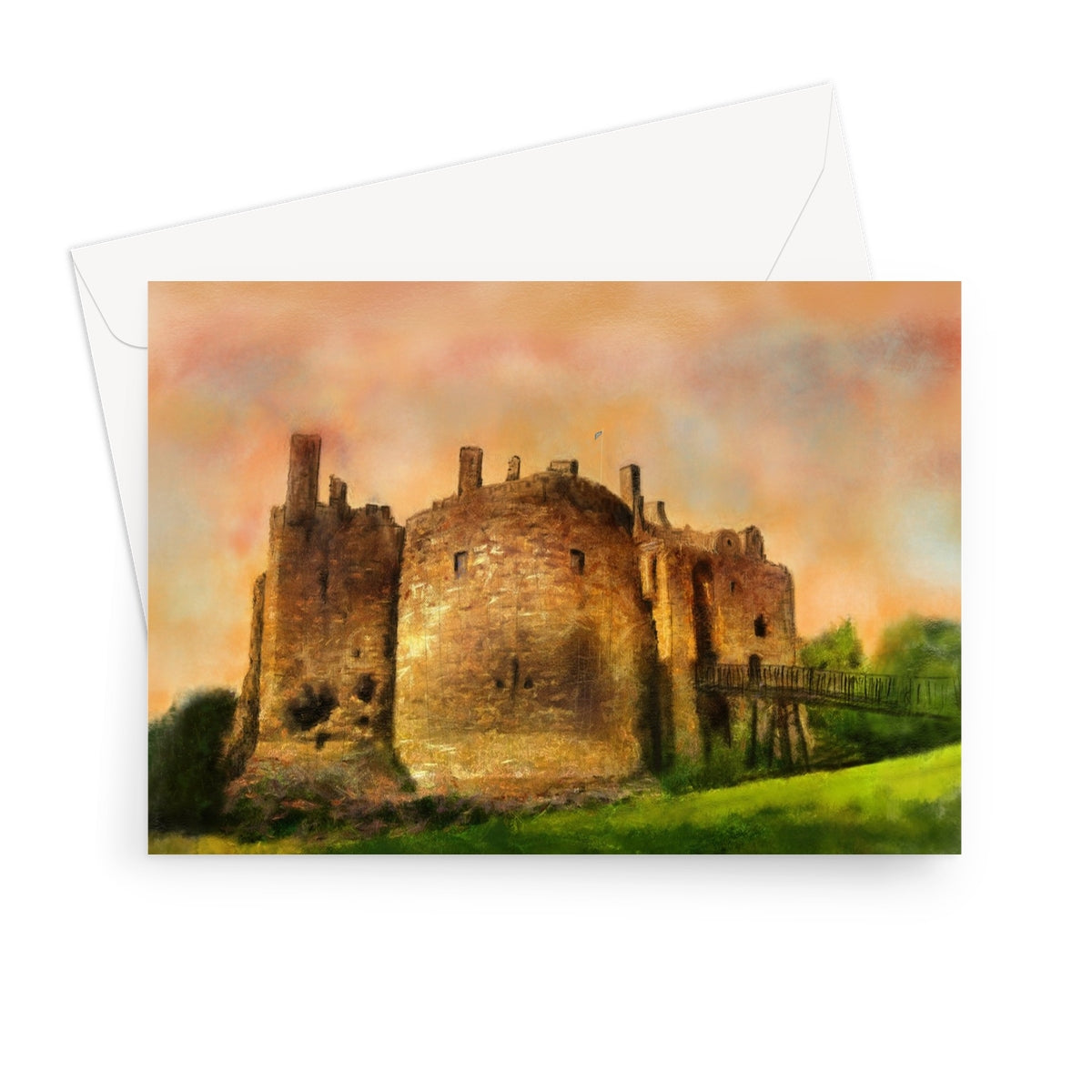 Dirleton Castle Scottish Art Gifts Greeting Card | Historic &amp; Iconic Scotland Art Gallery | Paintings, Prints, Homeware and Art Gifts From Scotland By Scottish Artist Kevin Hunter