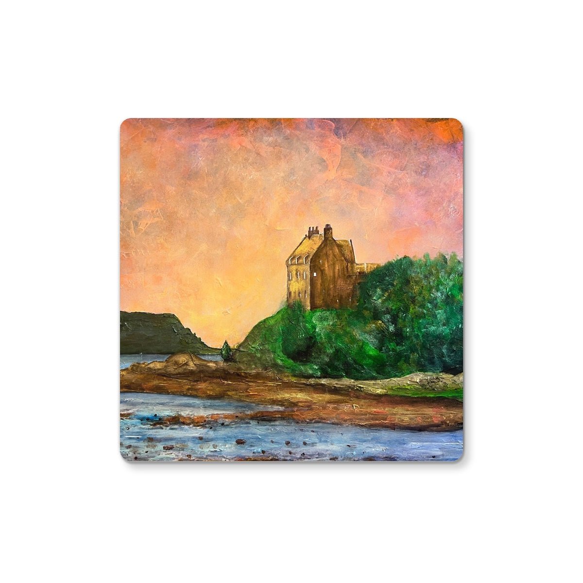 Duntrune Castle Art Gifts Coaster-Coasters-Scottish Castles Art Gallery-2 Coasters-Paintings, Prints, Homeware, Art Gifts From Scotland By Scottish Artist Kevin Hunter