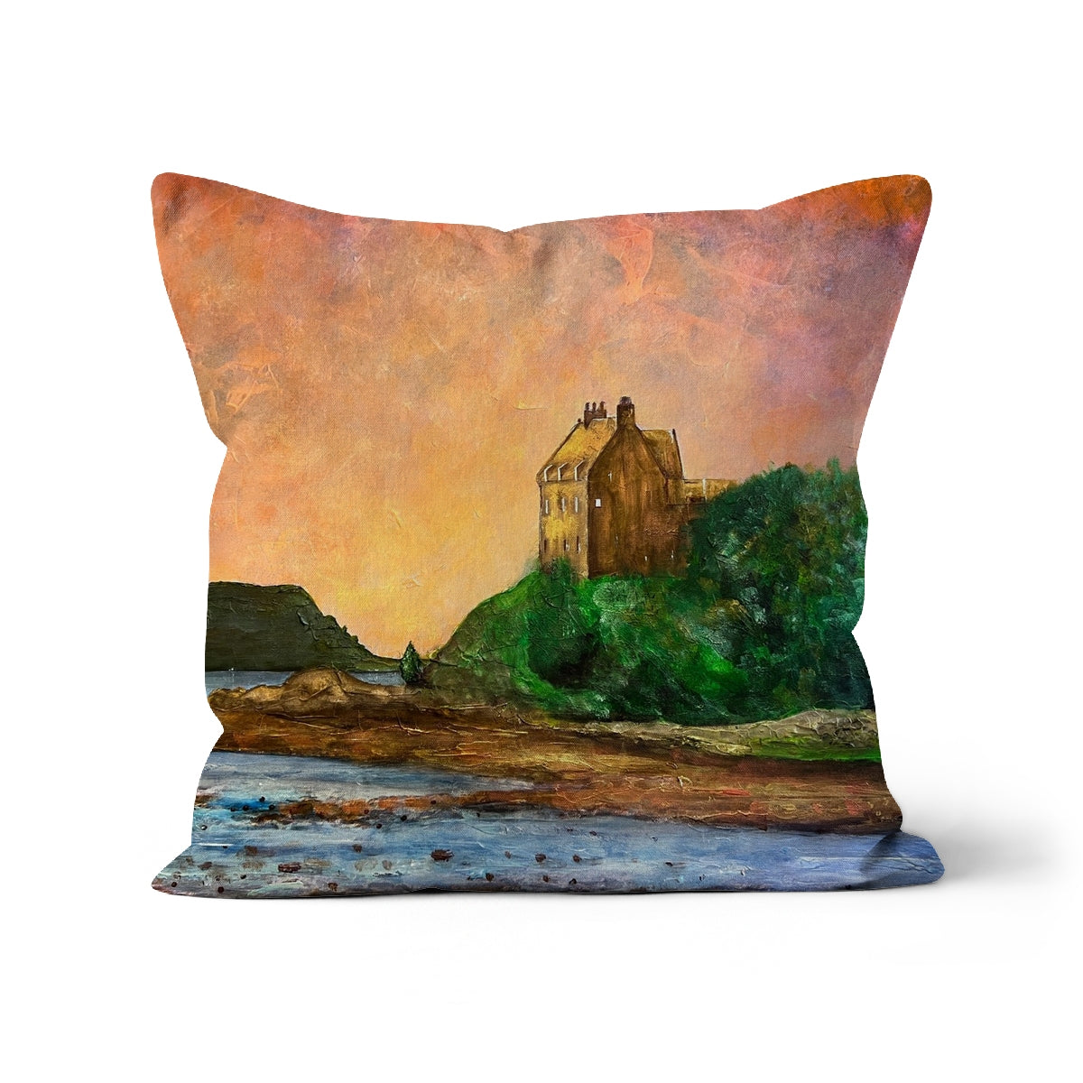 Duntrune Castle Art Gifts Cushion | Historic &amp; Iconic Scotland Art Gallery | Paintings, Prints, Homeware and Art Gifts From Scotland By Scottish Artist Kevin Hunter