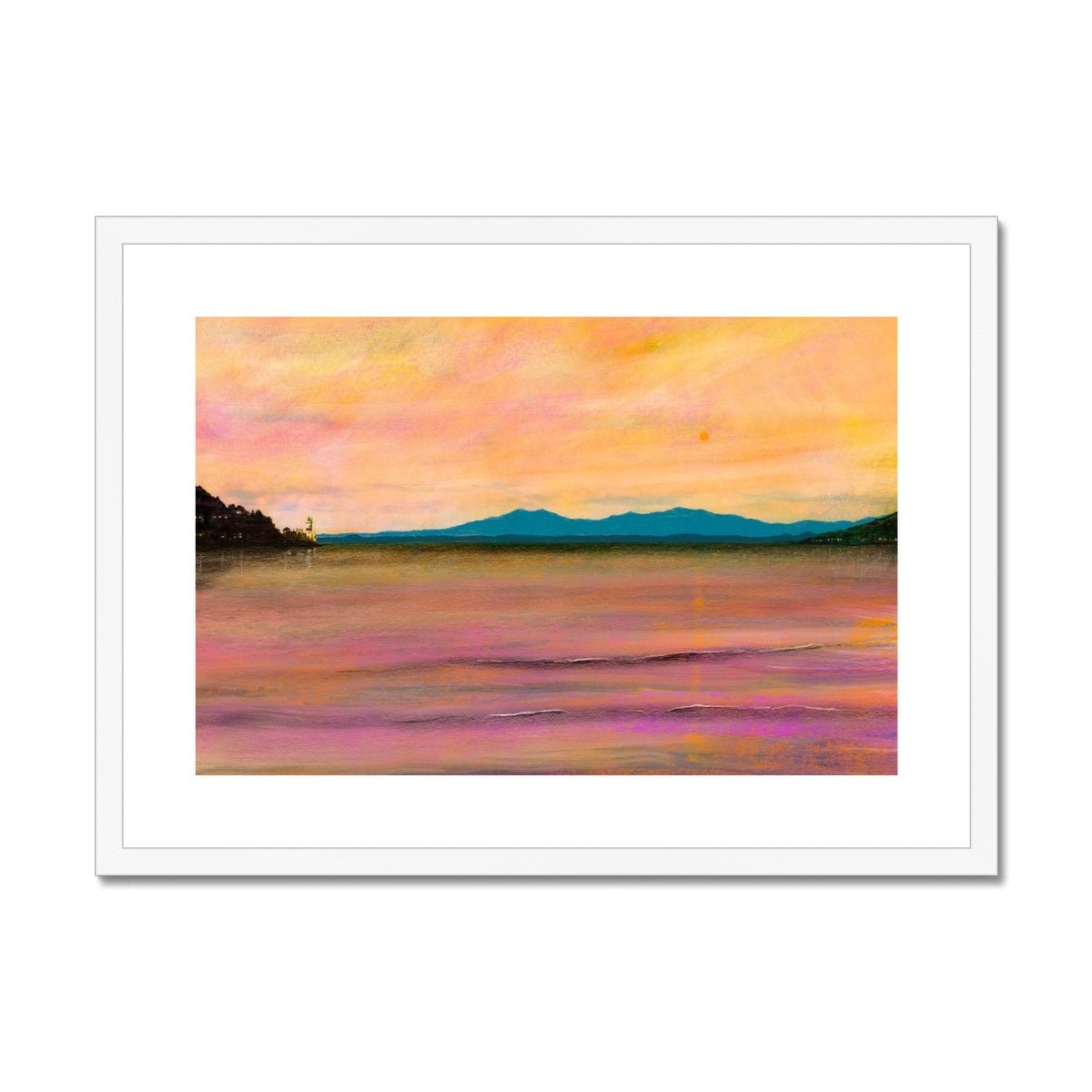 Dusk Over Arran & The Cloch Lighthouse Painting | Framed & Mounted Prints From Scotland