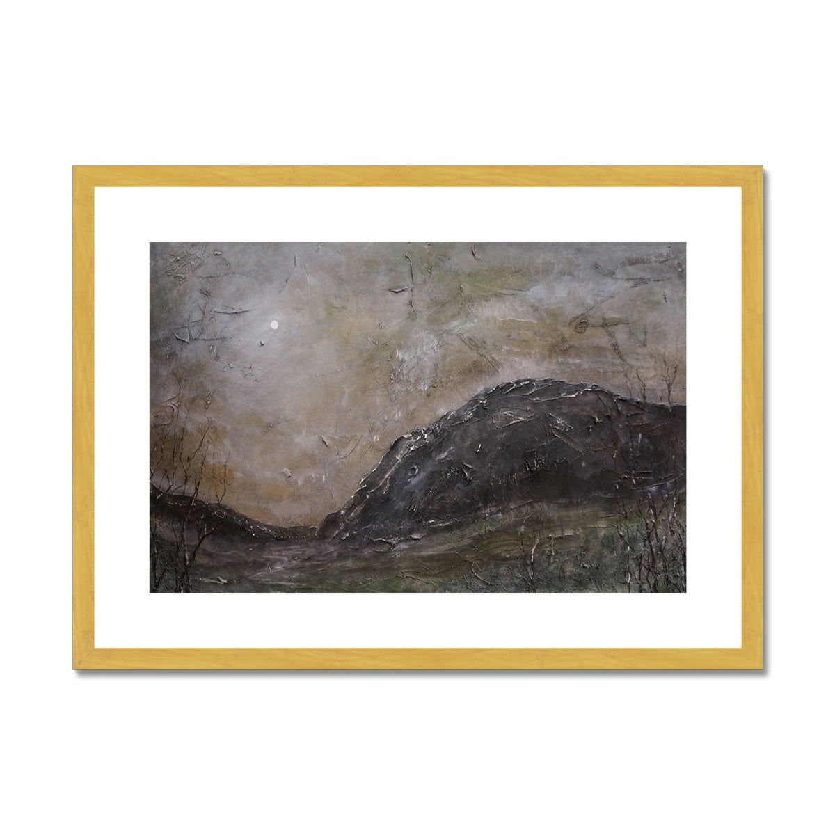 Glen Nevis Moonlight Painting | Antique Framed & Mounted Prints From Scotland-Antique Framed & Mounted Prints-Scottish Lochs & Mountains Art Gallery-A2 Landscape-Gold Frame-Paintings, Prints, Homeware, Art Gifts From Scotland By Scottish Artist Kevin Hunter