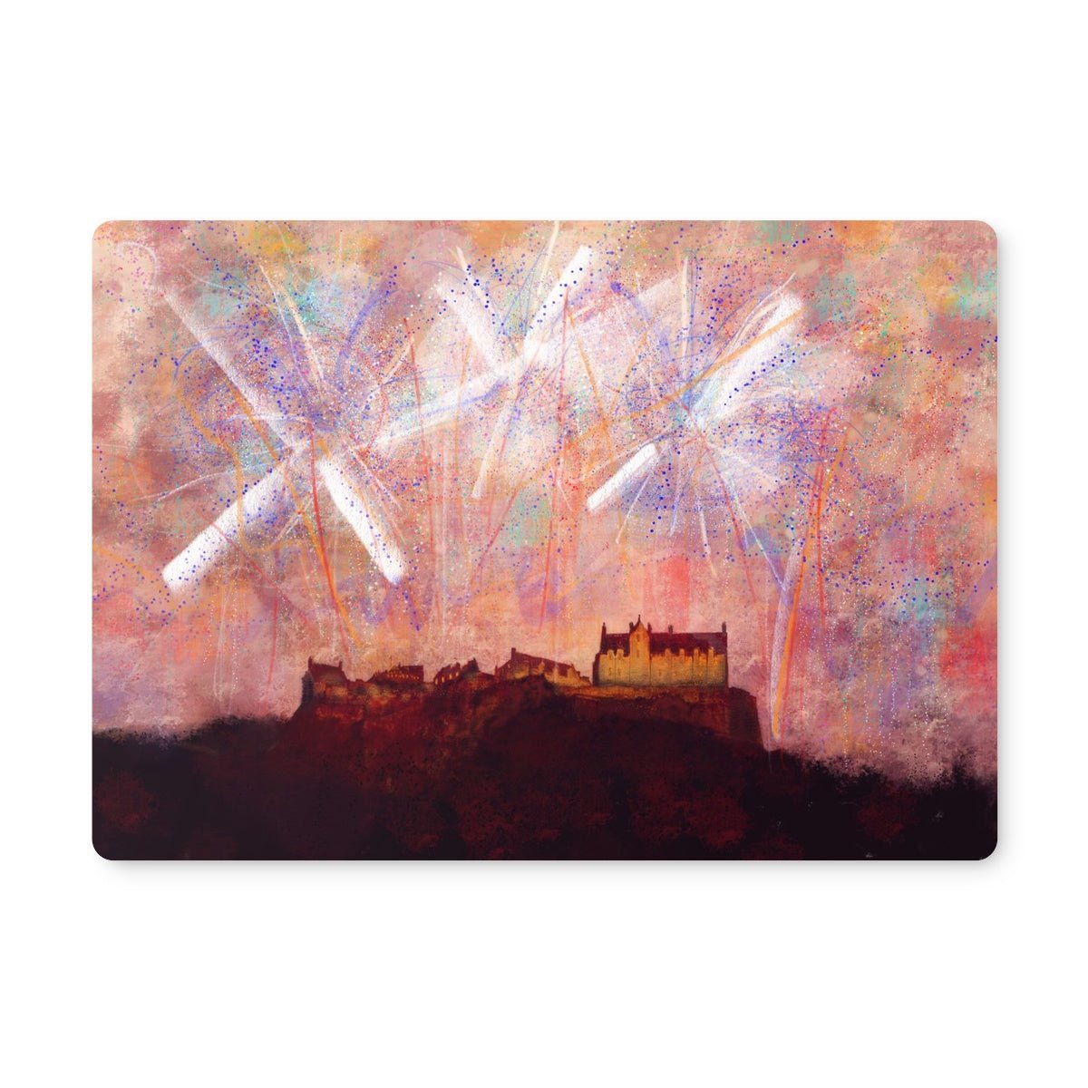 Edinburgh Castle Fireworks Art Gifts Placemat-Placemats-Edinburgh & Glasgow Art Gallery-6 Placemats-Paintings, Prints, Homeware, Art Gifts From Scotland By Scottish Artist Kevin Hunter
