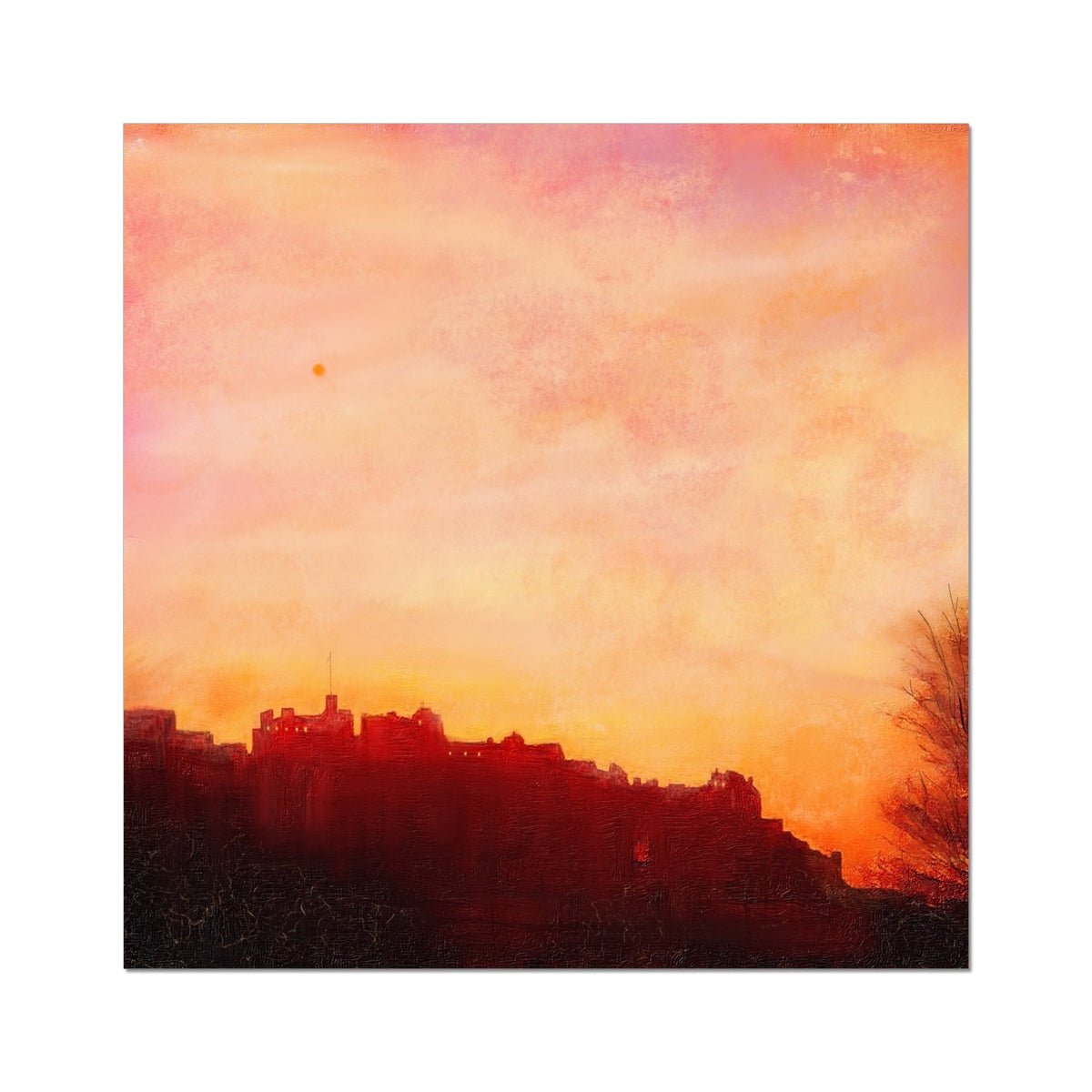 Edinburgh Castle Sunset Painting | Fine Art Prints From Scotland-Unframed Prints-Historic & Iconic Scotland Art Gallery-24"x24"-Paintings, Prints, Homeware, Art Gifts From Scotland By Scottish Artist Kevin Hunter