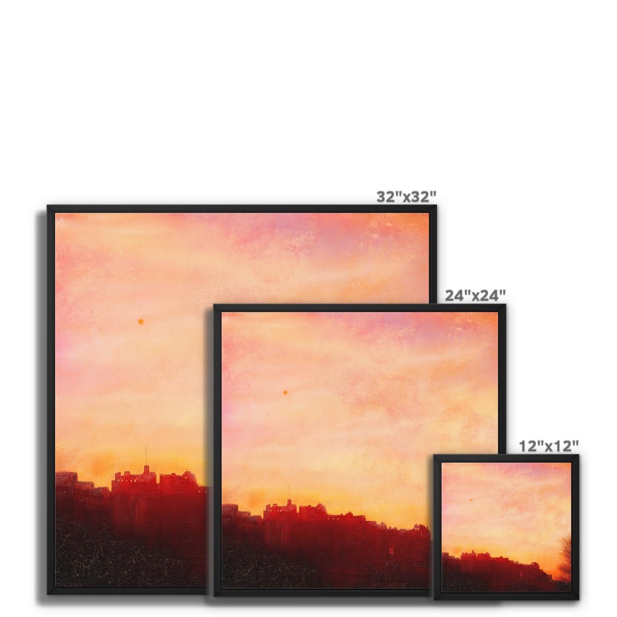 Edinburgh Castle Sunset Painting | Framed Canvas From Scotland-Floating Framed Canvas Prints-Historic & Iconic Scotland Art Gallery-Paintings, Prints, Homeware, Art Gifts From Scotland By Scottish Artist Kevin Hunter
