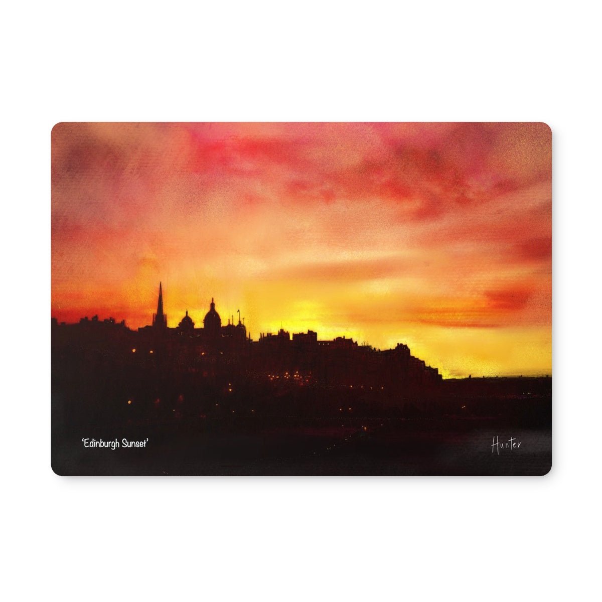 Edinburgh Sunset Art Gifts Placemat-Placemats-Edinburgh & Glasgow Art Gallery-4 Placemats-Paintings, Prints, Homeware, Art Gifts From Scotland By Scottish Artist Kevin Hunter