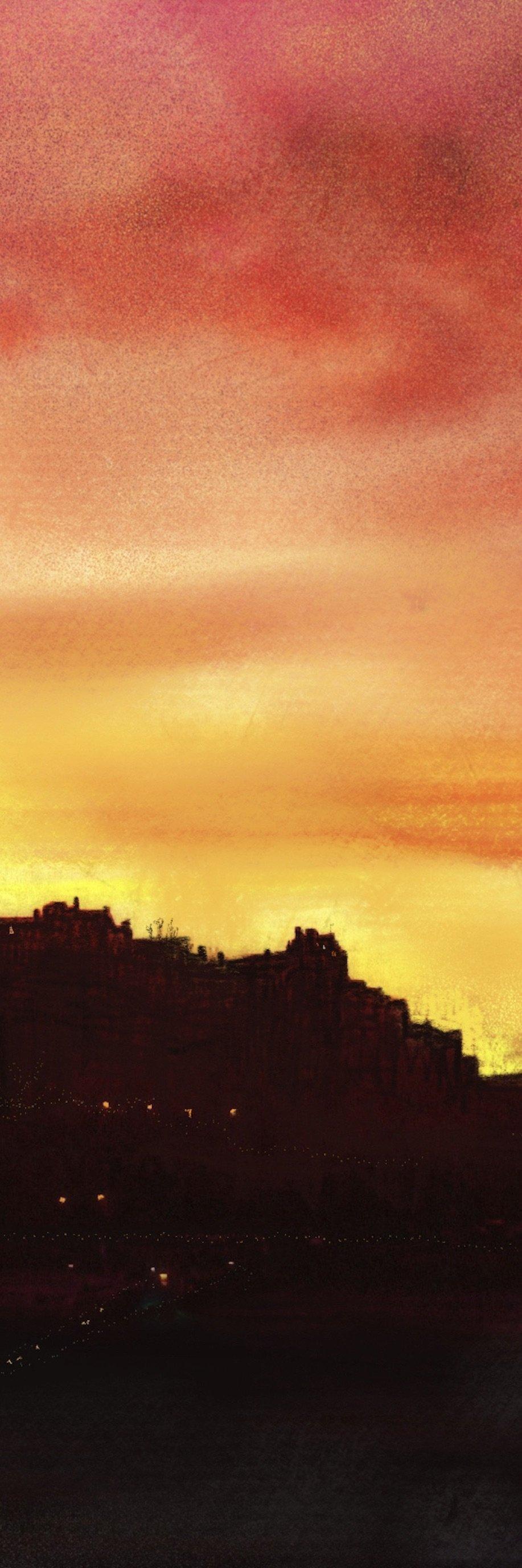 Edinburgh Sunset Painting Signed Fine Art Triptych Canvas
