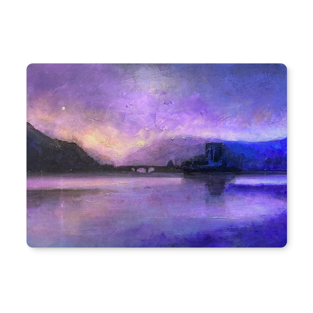 Eilean Donan Castle Moonset | Scottish Art Gifts | Placemat | Historic & Iconic Scotland Art Gallery | Paintings, Prints, Homeware and Art Gifts From Scotland By Scottish Artist Kevin Hunter