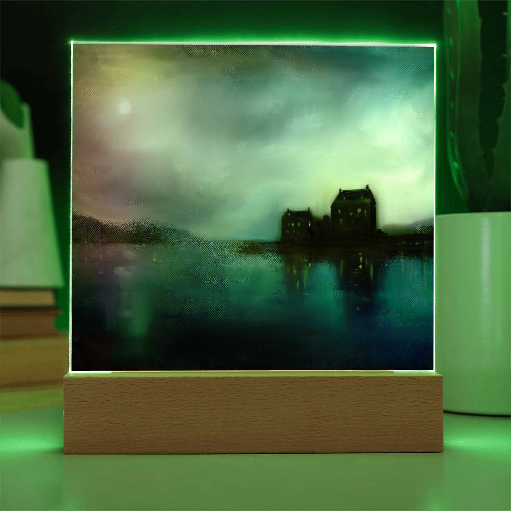 Eilean Donan Castle Sunset illuminated Neon Acrylic Art Plaque