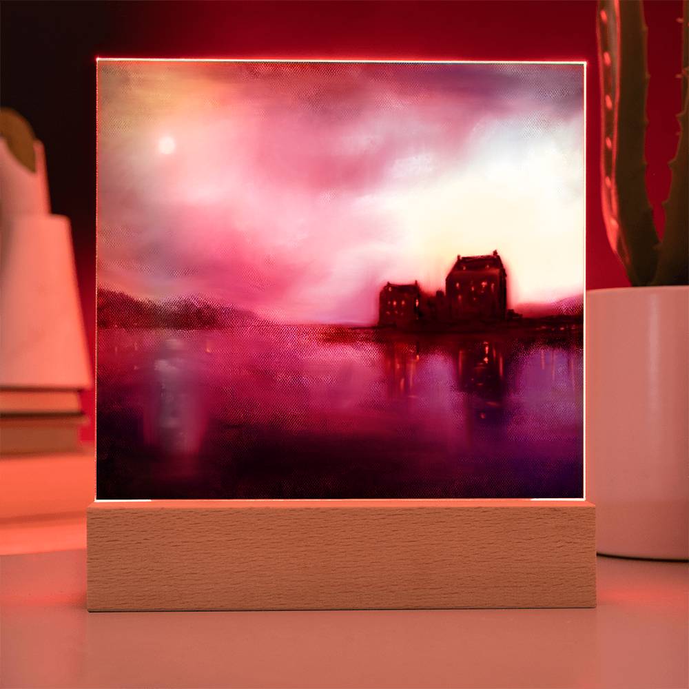 Eilean Donan Castle Sunset illuminated Neon Acrylic Art Plaque