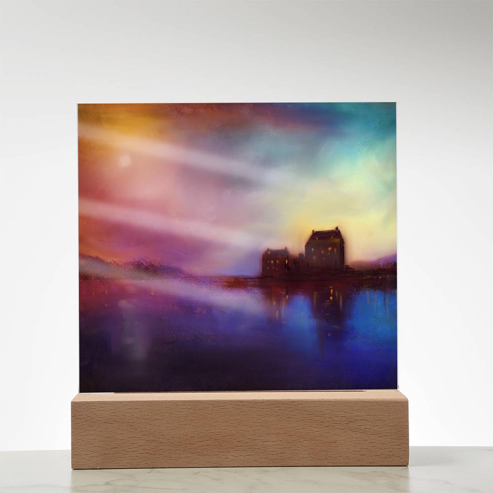 Eilean Donan Castle Sunset illuminated Neon Acrylic Art Plaque