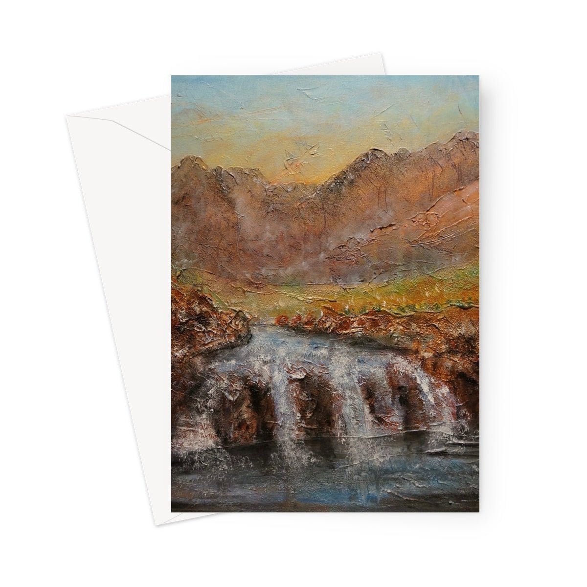 Fairy Pools Dawn Skye Art Gifts Greeting Card-Greetings Cards-Skye Art Gallery-5"x7"-1 Card-Paintings, Prints, Homeware, Art Gifts From Scotland By Scottish Artist Kevin Hunter