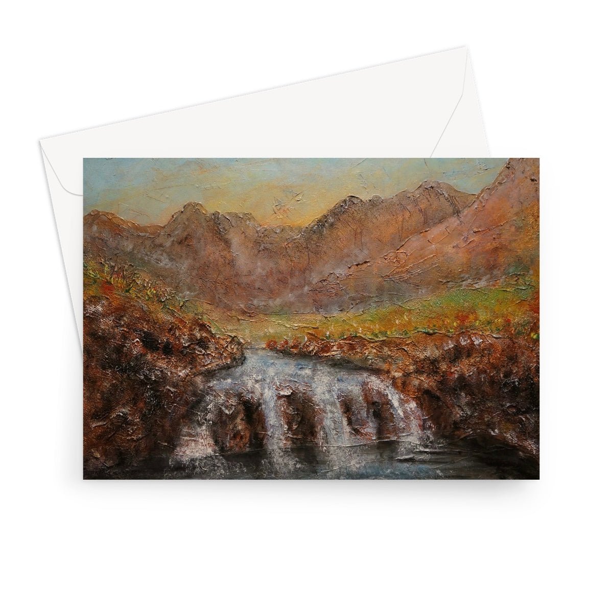 Fairy Pools Dawn Skye Art Gifts Greeting Card-Greetings Cards-Skye Art Gallery-7"x5"-1 Card-Paintings, Prints, Homeware, Art Gifts From Scotland By Scottish Artist Kevin Hunter