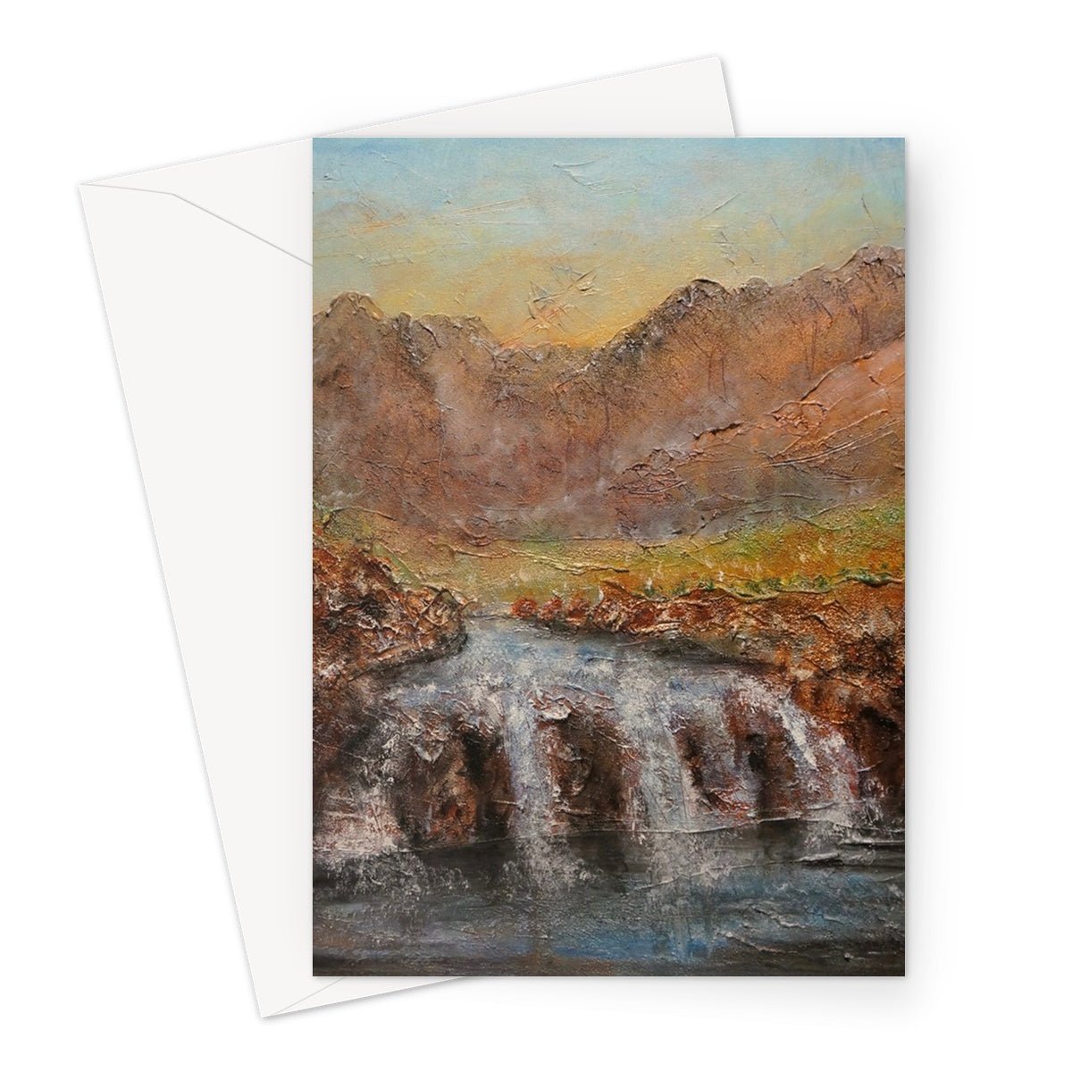 Fairy Pools Dawn Skye Art Gifts Greeting Card-Greetings Cards-Skye Art Gallery-A5 Portrait-10 Cards-Paintings, Prints, Homeware, Art Gifts From Scotland By Scottish Artist Kevin Hunter