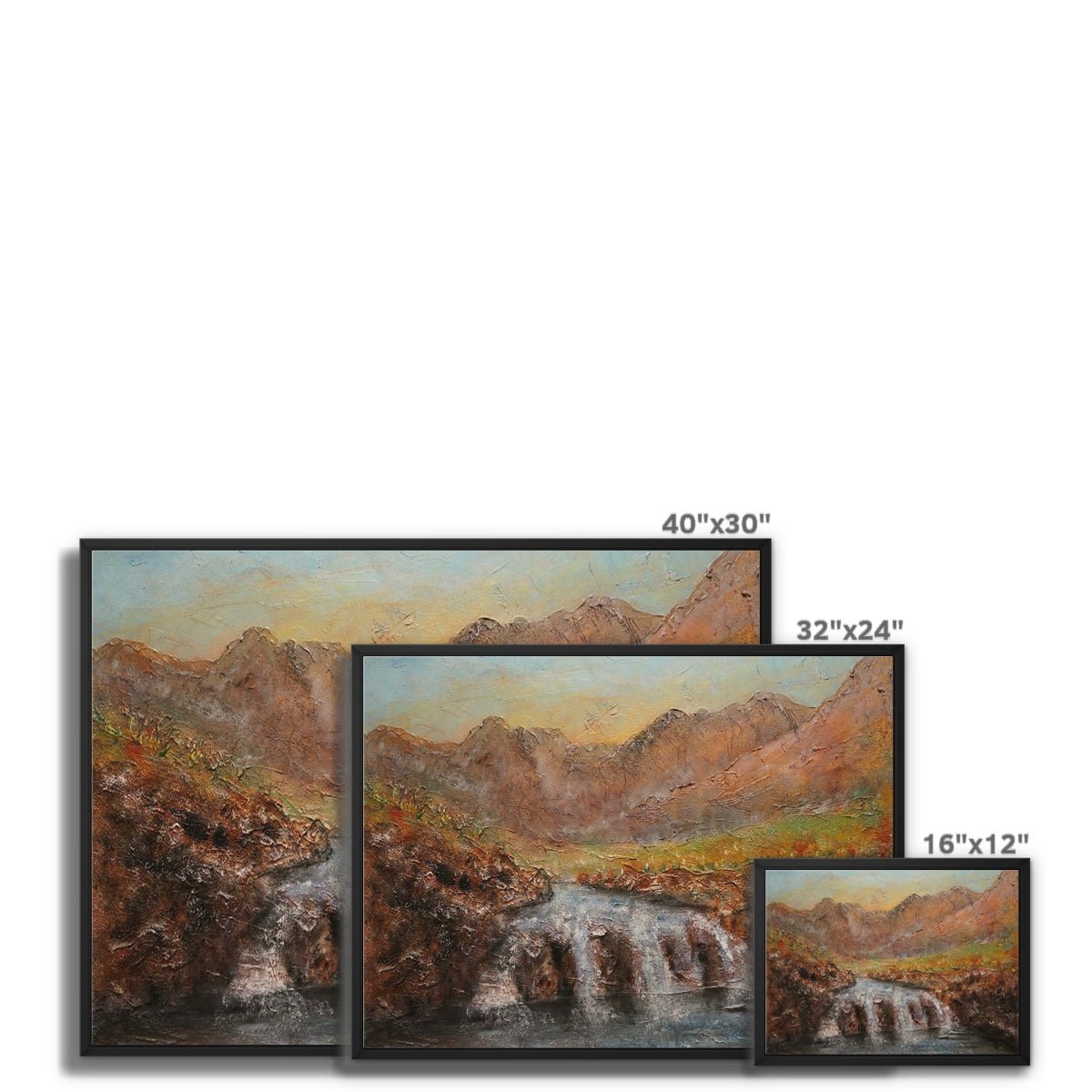 Fairy Pools Dawn Skye Painting | Framed Canvas From Scotland-Floating Framed Canvas Prints-Skye Art Gallery-Paintings, Prints, Homeware, Art Gifts From Scotland By Scottish Artist Kevin Hunter
