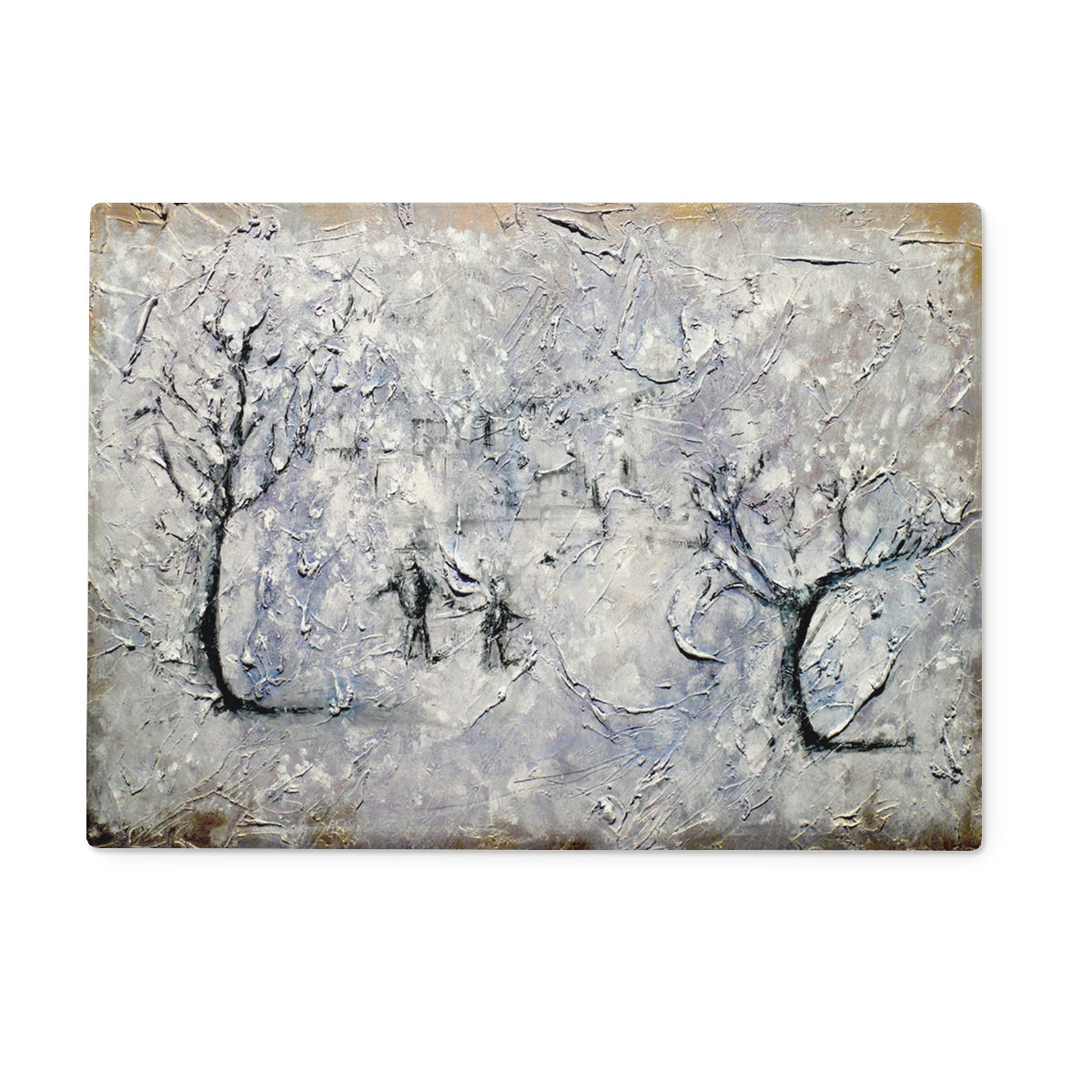 Father Daughter Snow Art Gifts Glass Chopping Board | Abstract &amp; Impressionistic Art Gallery | Paintings, Prints, Homeware and Art Gifts From Scotland By Scottish Artist Kevin Hunter