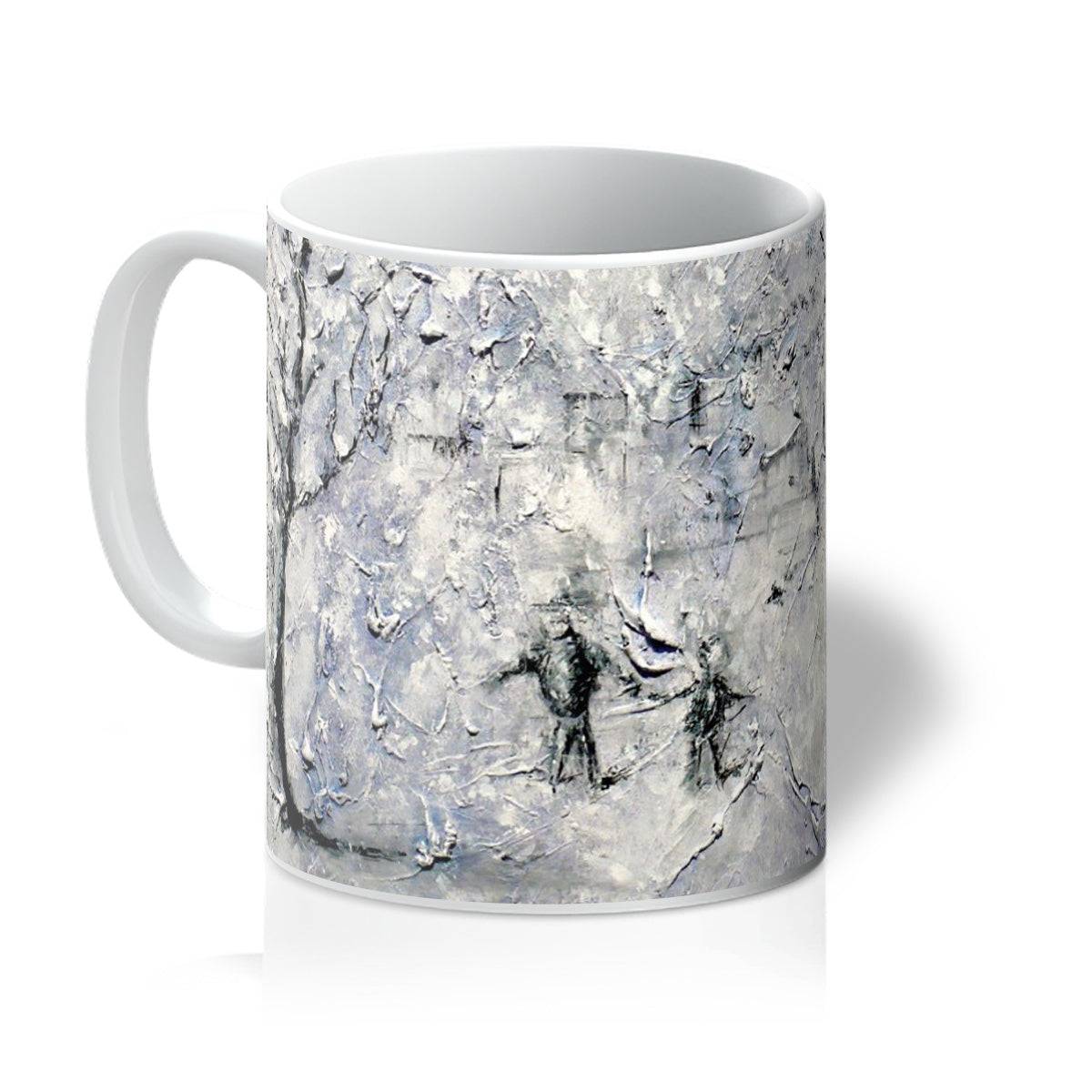 Father Daughter Snow Art Gifts Mug-Mugs-Abstract & Impressionistic Art Gallery-11oz-White-Paintings, Prints, Homeware, Art Gifts From Scotland By Scottish Artist Kevin Hunter