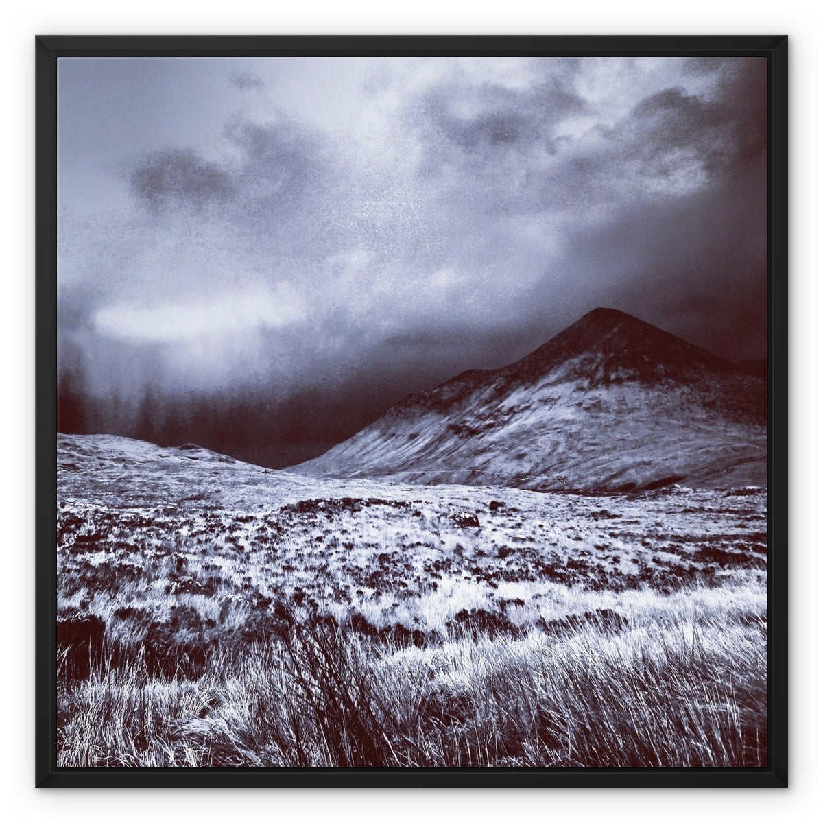 A Brooding Glen Varagil Skye Painting | Framed Canvas From Scotland-Floating Framed Canvas Prints-Skye Art Gallery-24"x24"-Black Frame-Paintings, Prints, Homeware, Art Gifts From Scotland By Scottish Artist Kevin Hunter