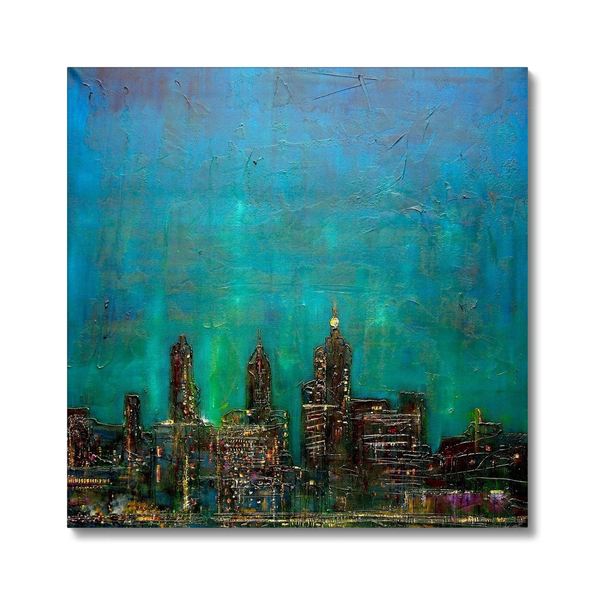 New York Nights Painting | Canvas From Scotland-Contemporary Stretched Canvas Prints-World Art Gallery-24"x24"-Paintings, Prints, Homeware, Art Gifts From Scotland By Scottish Artist Kevin Hunter