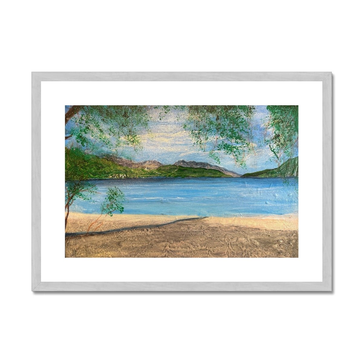 Firkin Point Loch Lomond Painting | Antique Framed & Mounted Prints From Scotland-Antique Framed & Mounted Prints-Scottish Lochs & Mountains Art Gallery-A2 Landscape-Silver Frame-Paintings, Prints, Homeware, Art Gifts From Scotland By Scottish Artist Kevin Hunter