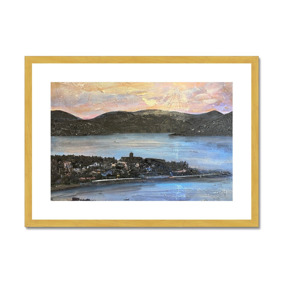 From Lyle Hill Painting | Antique Framed & Mounted Prints From Scotland-Antique Framed & Mounted Prints-River Clyde Art Gallery-A2 Landscape-Gold Frame-Paintings, Prints, Homeware, Art Gifts From Scotland By Scottish Artist Kevin Hunter