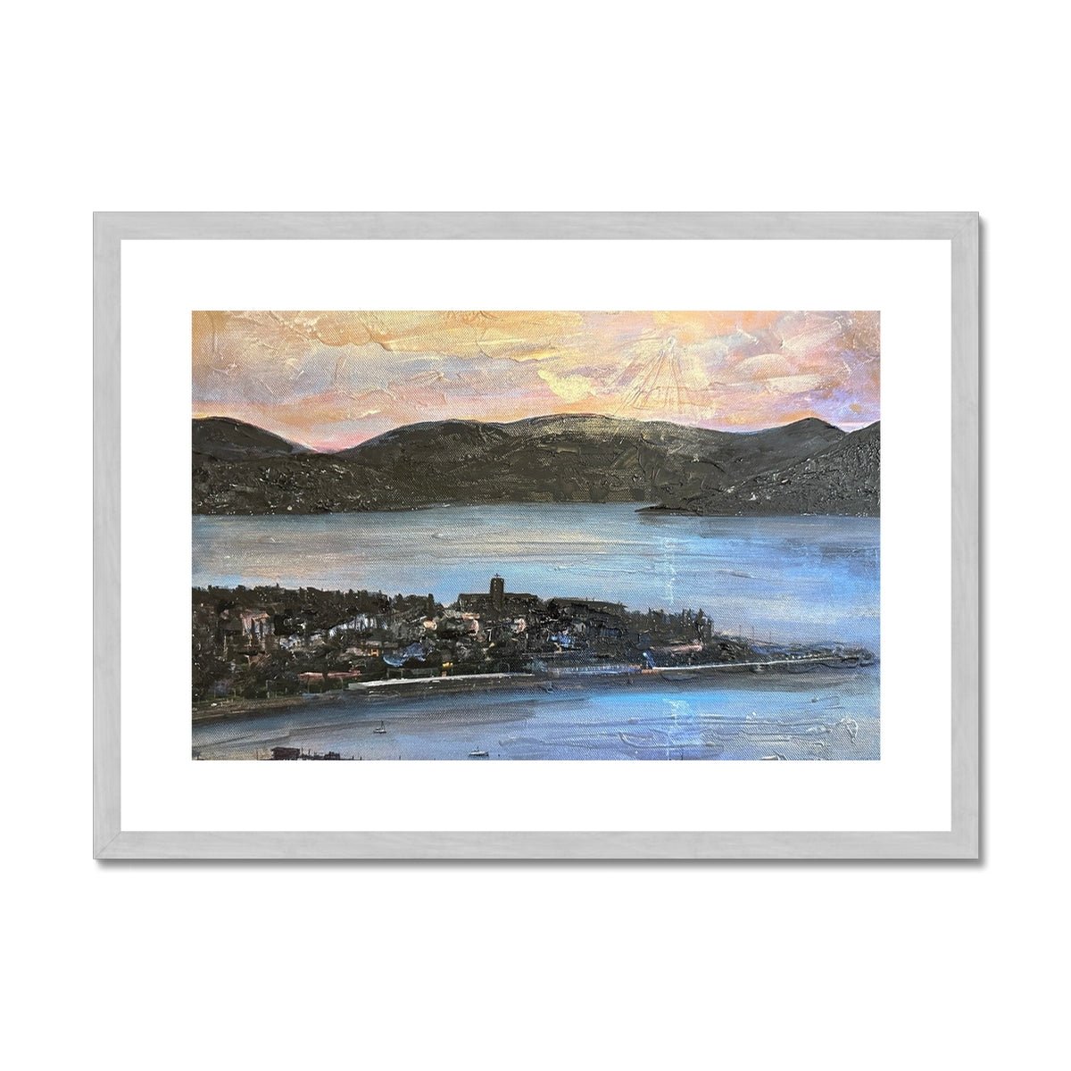 From Lyle Hill Painting | Antique Framed & Mounted Prints From Scotland-Antique Framed & Mounted Prints-River Clyde Art Gallery-A2 Landscape-Silver Frame-Paintings, Prints, Homeware, Art Gifts From Scotland By Scottish Artist Kevin Hunter
