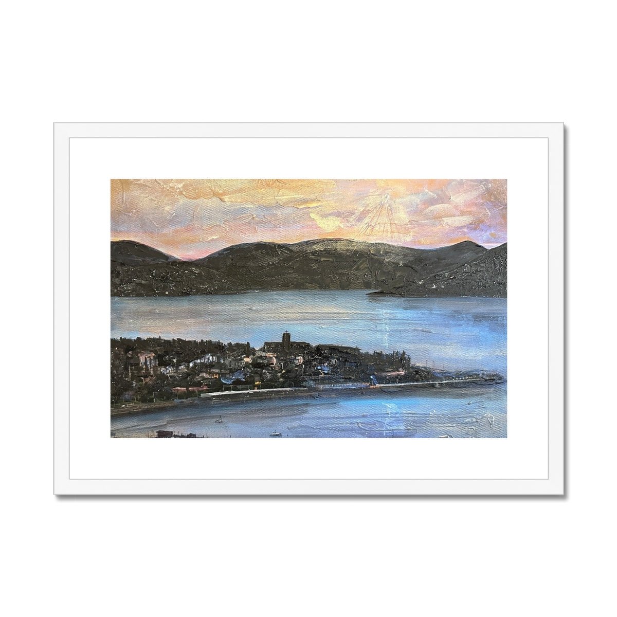From Lyle Hill Painting | Framed & Mounted Prints From Scotland-Framed & Mounted Prints-River Clyde Art Gallery-A2 Landscape-White Frame-Paintings, Prints, Homeware, Art Gifts From Scotland By Scottish Artist Kevin Hunter