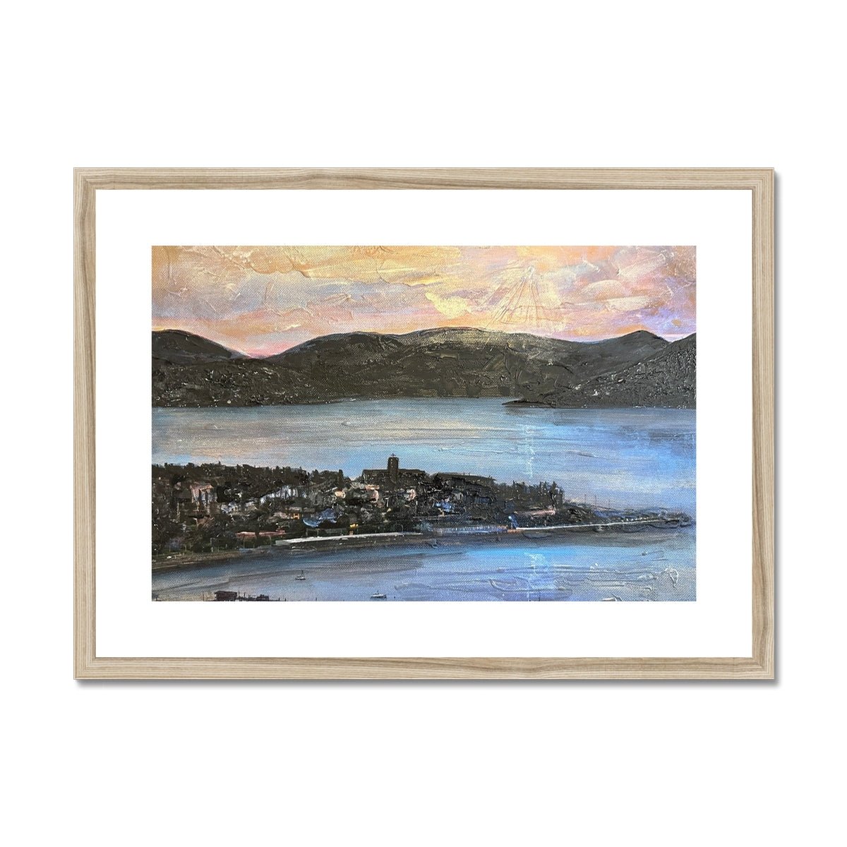 From Lyle Hill Painting | Framed & Mounted Prints From Scotland-Framed & Mounted Prints-River Clyde Art Gallery-A2 Landscape-Natural Frame-Paintings, Prints, Homeware, Art Gifts From Scotland By Scottish Artist Kevin Hunter