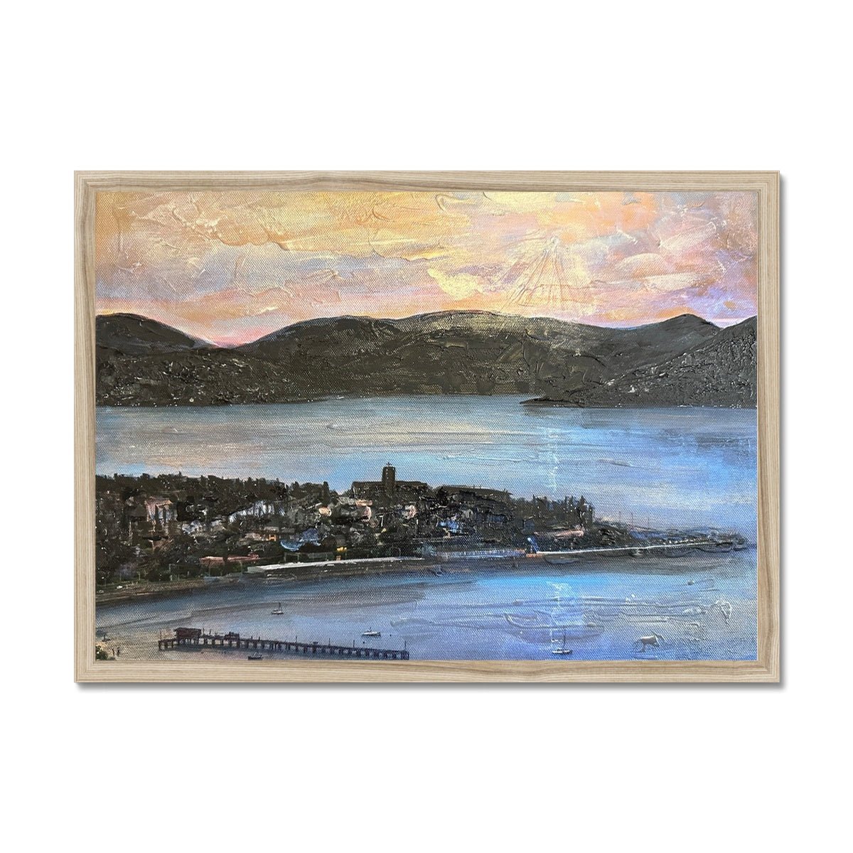 From Lyle Hill Painting | Framed Prints From Scotland-Framed Prints-River Clyde Art Gallery-A2 Landscape-Natural Frame-Paintings, Prints, Homeware, Art Gifts From Scotland By Scottish Artist Kevin Hunter