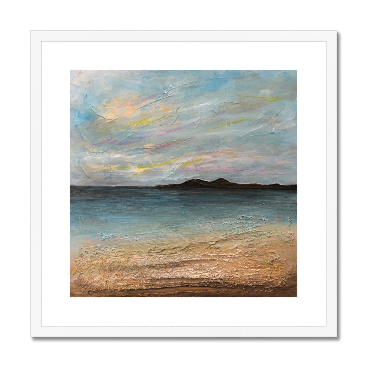 Garrynamonie Beach South Uist Painting | Framed & Mounted Prints From Scotland-Framed & Mounted Prints-Hebridean Islands Art Gallery-20"x20"-White Frame-Paintings, Prints, Homeware, Art Gifts From Scotland By Scottish Artist Kevin Hunter