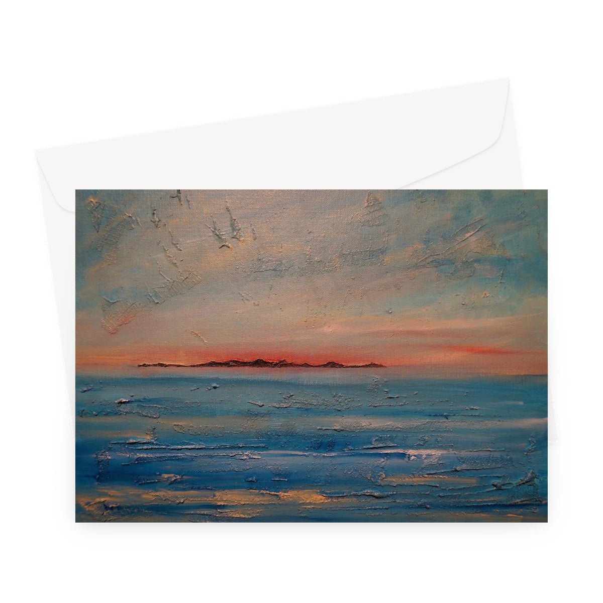 Gigha Sunset Art Gifts Greeting Card-Greetings Cards-Hebridean Islands Art Gallery-A5 Landscape-10 Cards-Paintings, Prints, Homeware, Art Gifts From Scotland By Scottish Artist Kevin Hunter