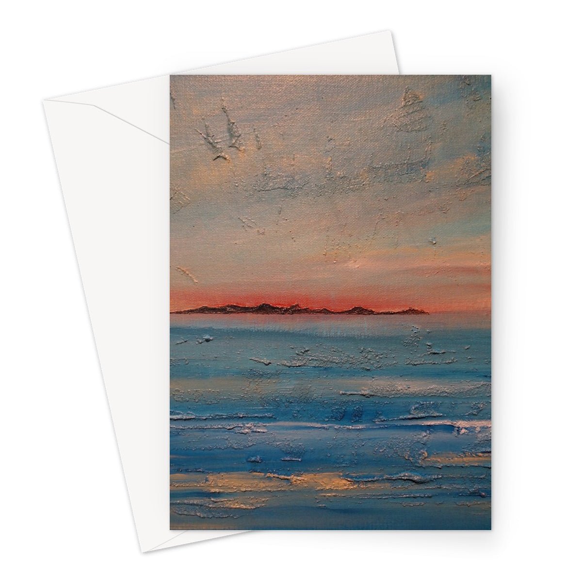 Gigha Sunset Art Gifts Greeting Card-Greetings Cards-Hebridean Islands Art Gallery-A5 Portrait-1 Card-Paintings, Prints, Homeware, Art Gifts From Scotland By Scottish Artist Kevin Hunter