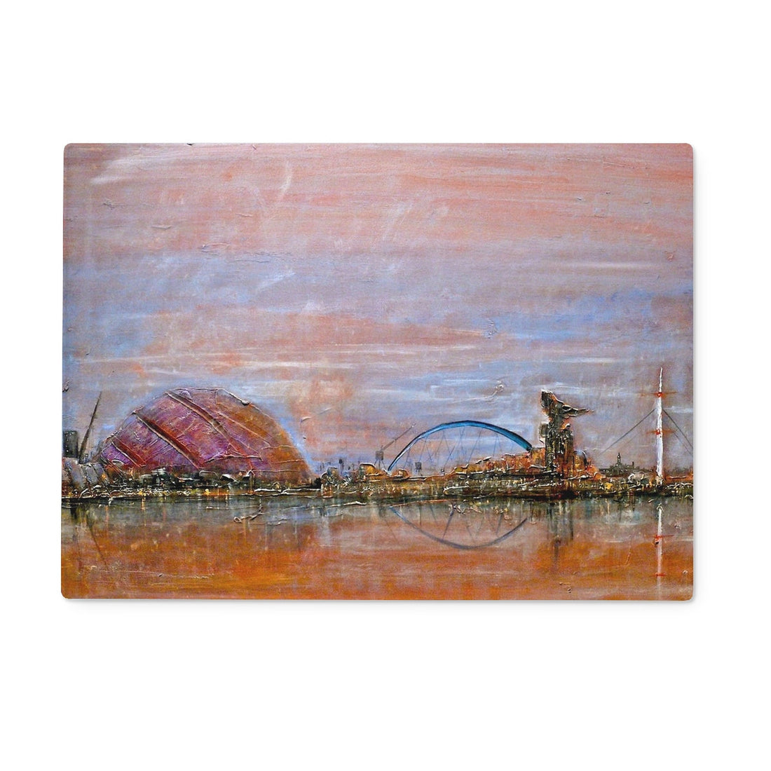 Glasgow Harbour Art Gifts Glass Chopping Board | Edinburgh &amp; Glasgow Art Gallery | Paintings, Prints, Homeware and Art Gifts From Scotland By Scottish Artist Kevin Hunter